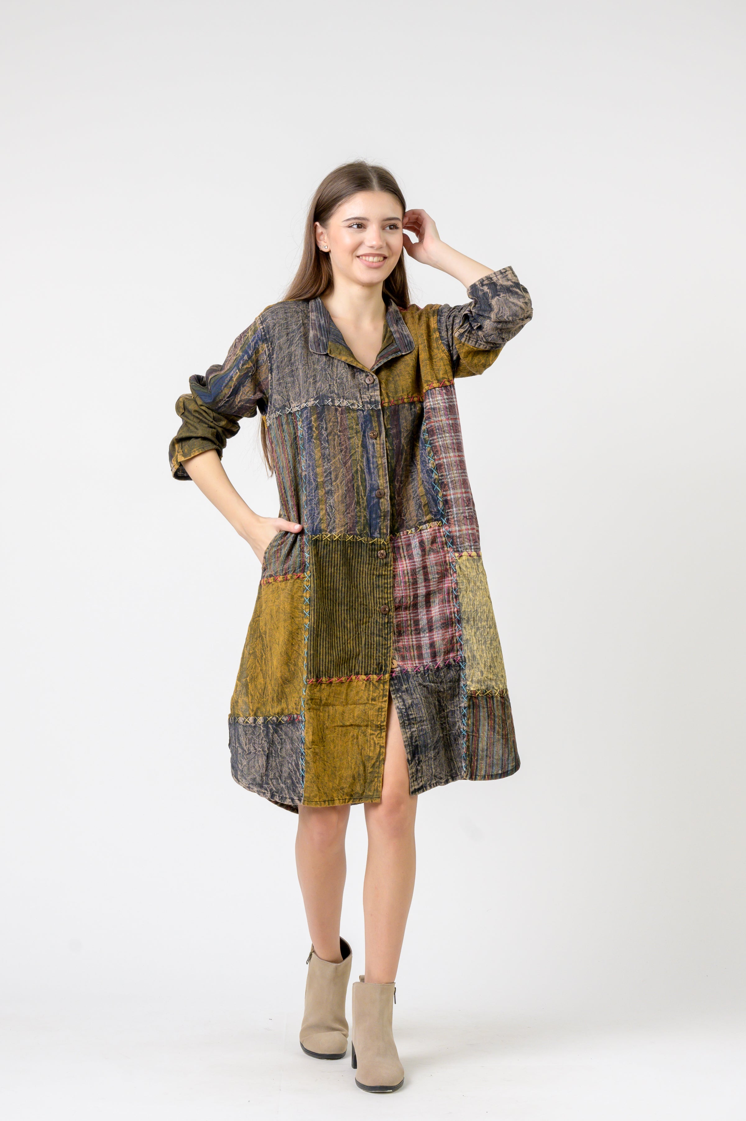 Rhea Mandarin Collar Cotton Casual Wear