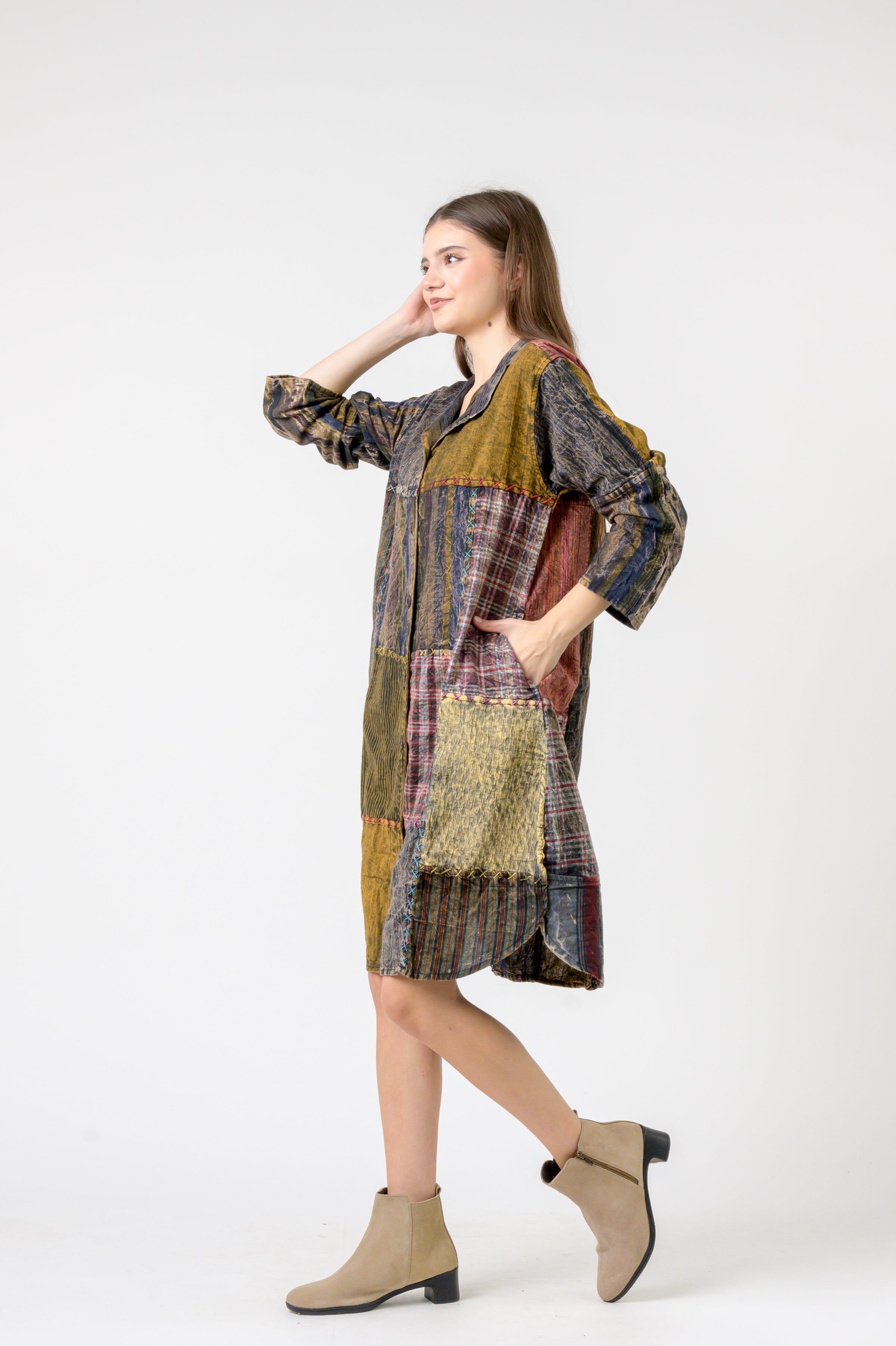 Rhea Mandarin Collar Cotton Long Shirt