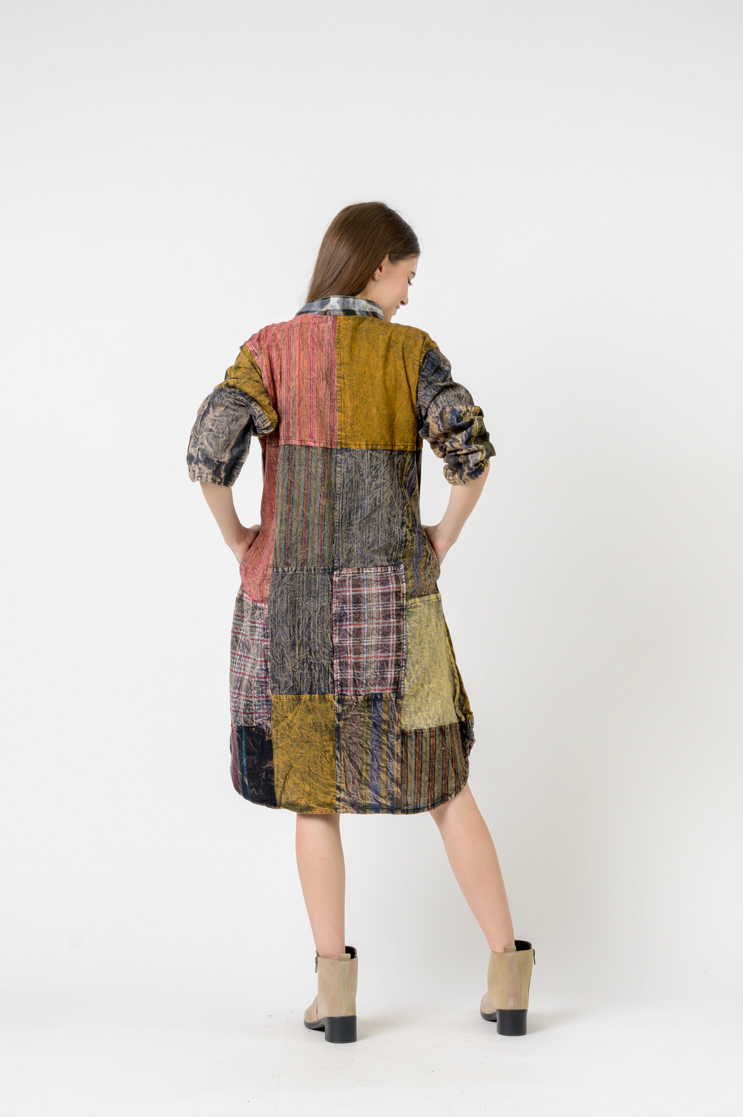 Rhea Mandarin Collar Cotton Long Shirt