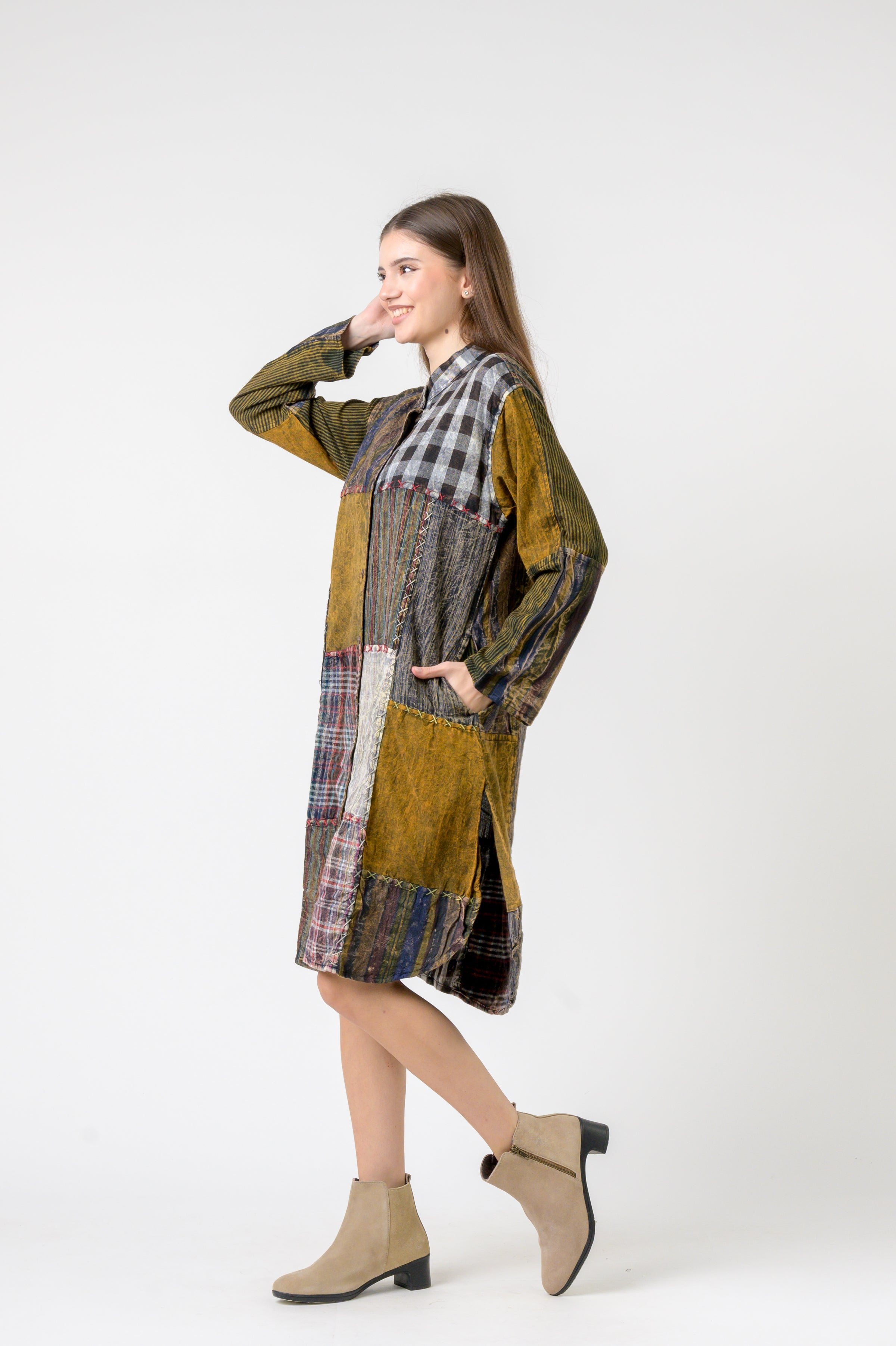 Rhea Mandarin Collar Cotton Casual Wear