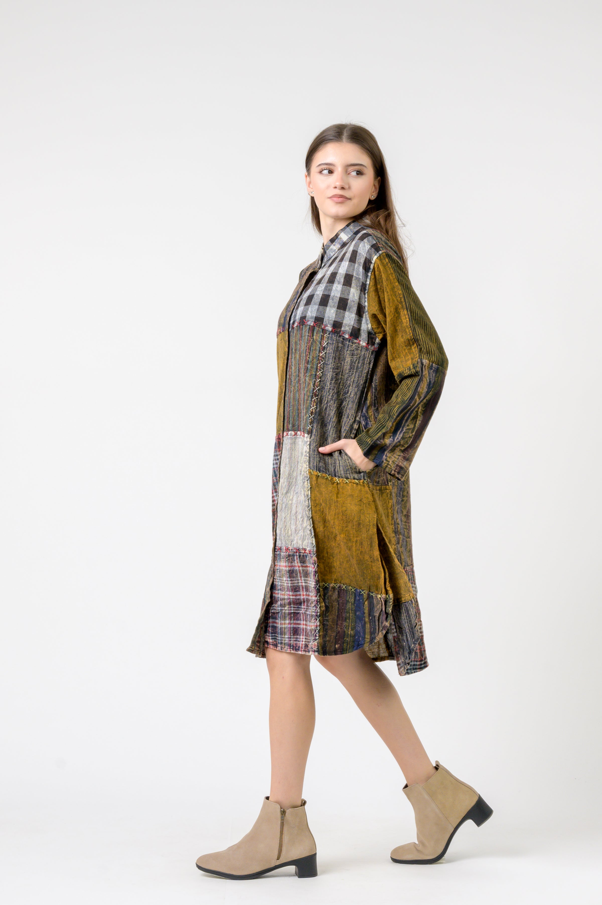 Rhea Mandarin Collar Cotton Casual Wear