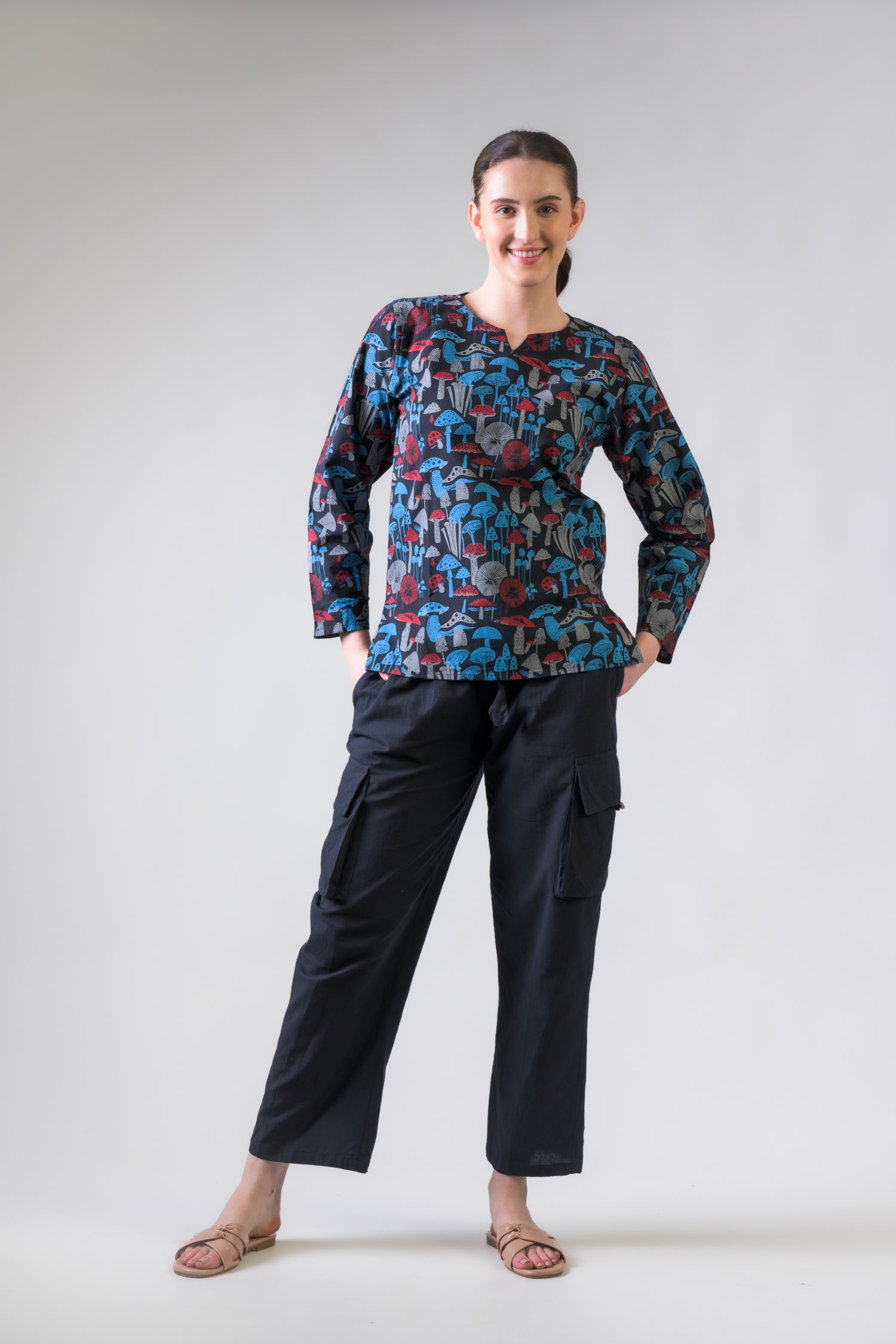 Rhea Mushroom Spots Sleeved Top