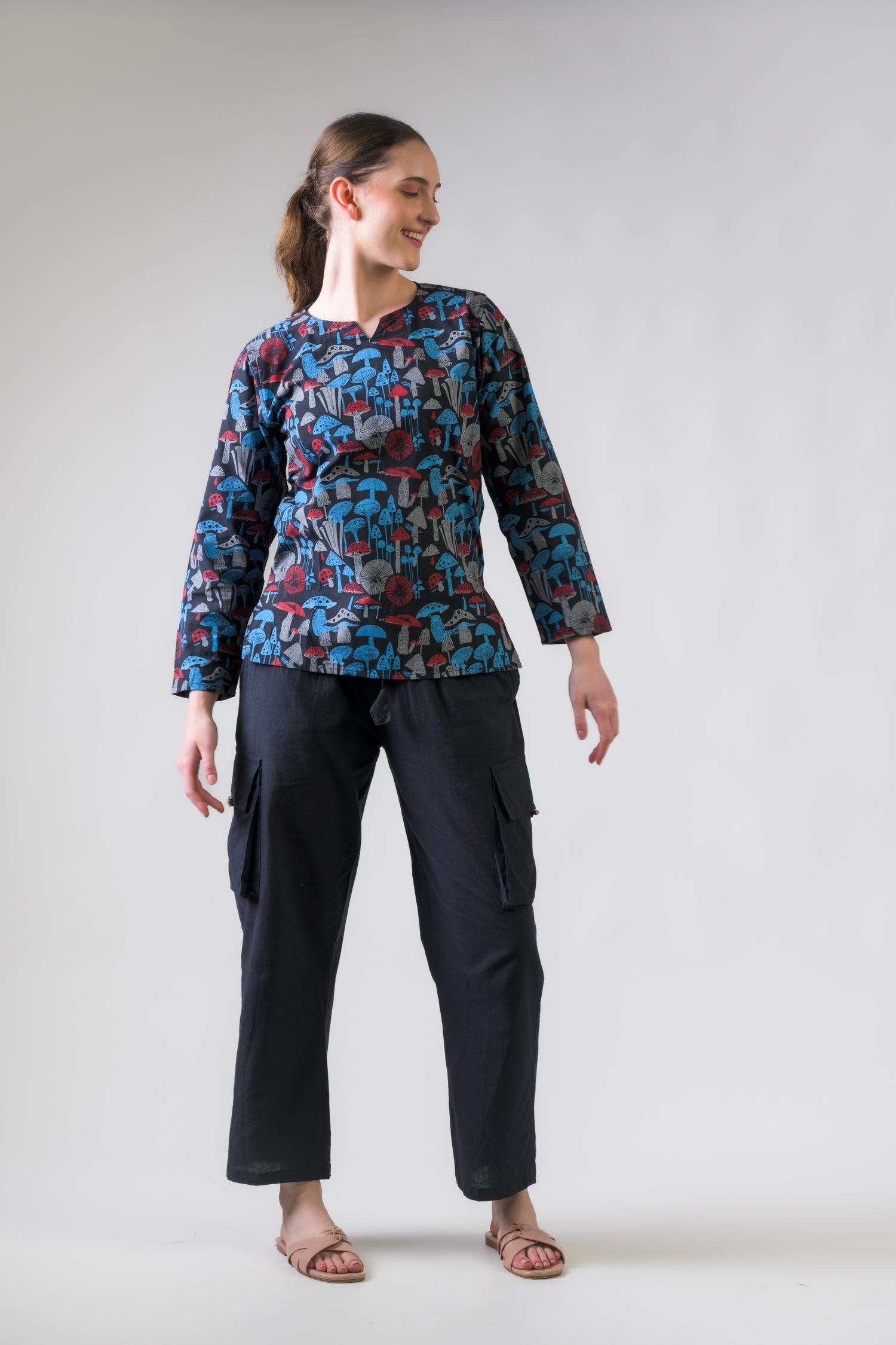 Rhea Mushroom Spots Sleeved Top