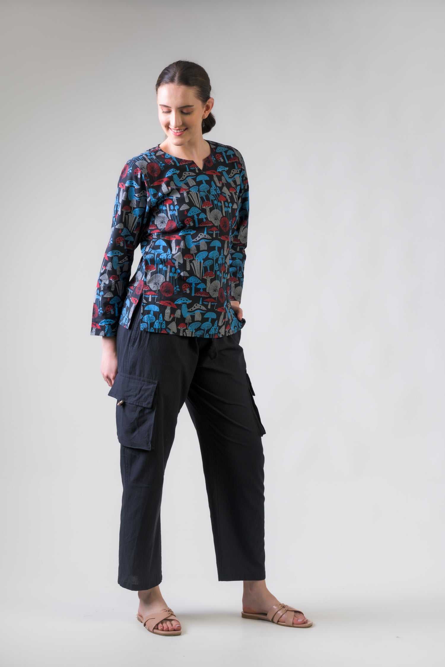 Rhea Mushroom Spots Sleeved Top