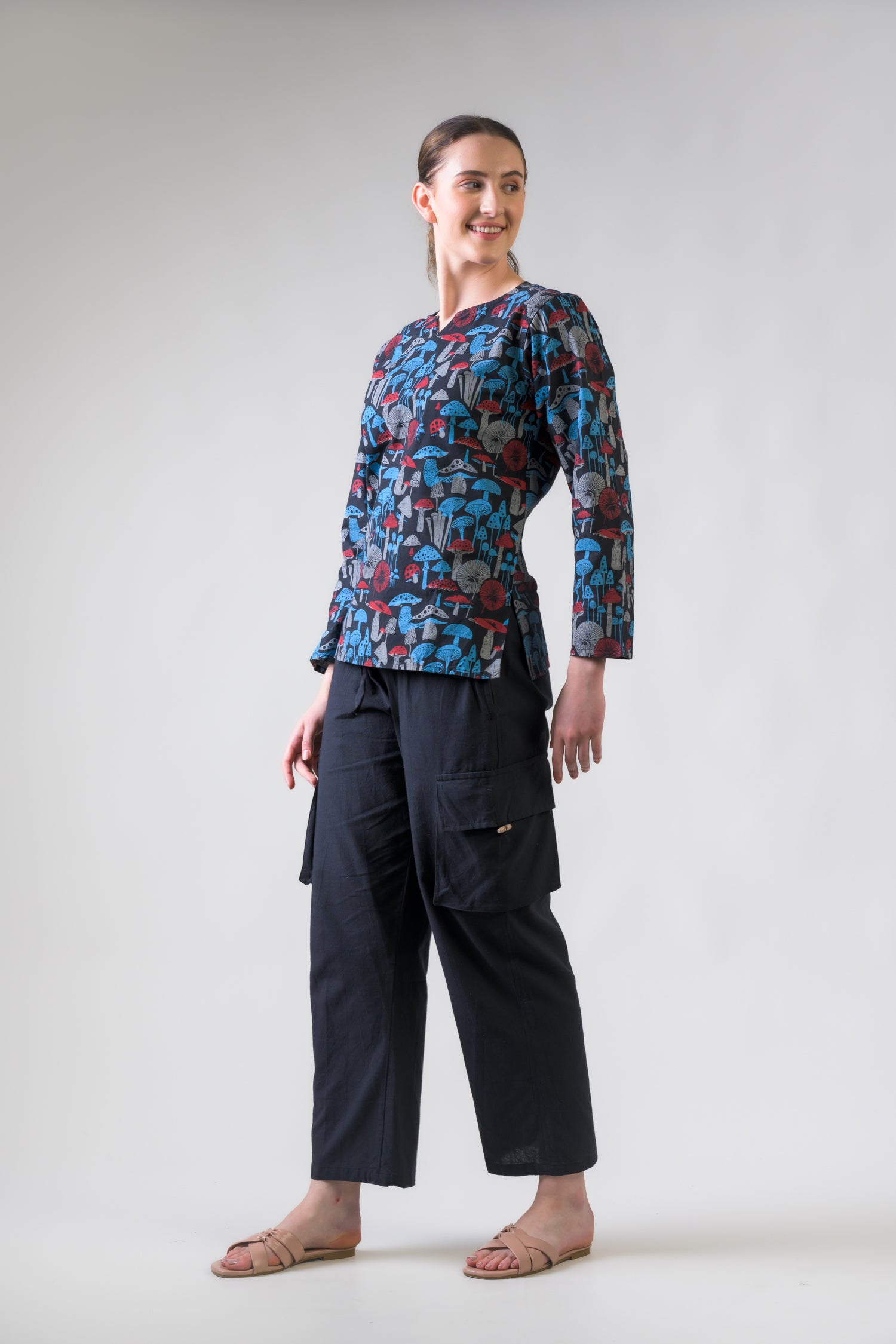 Rhea Mushroom Spots Sleeved Top