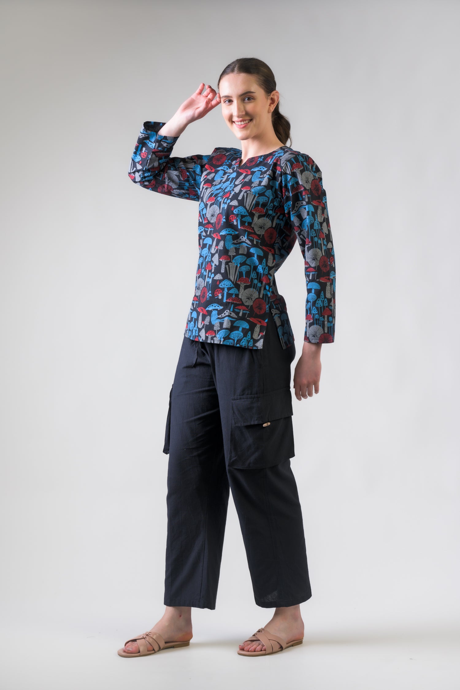 Rhea Mushroom Spots Sleeved Top