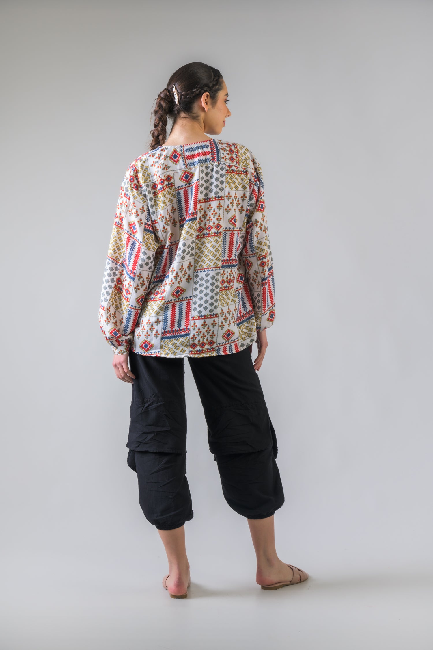 Rhea Vintage Pattern Long Sleeve Top White / One Size