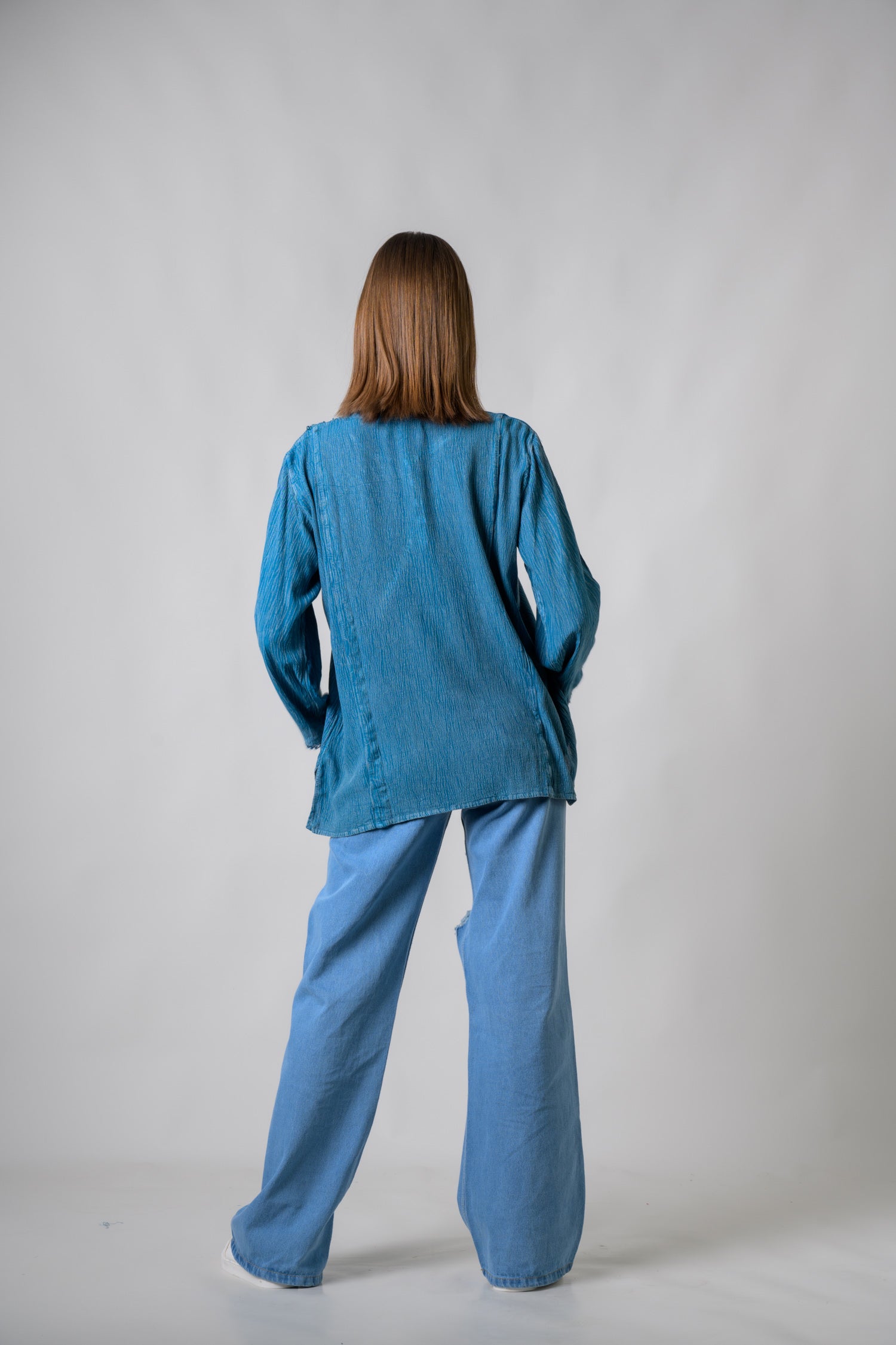 Rhea Embroidered Neckline Top Grey / One Size