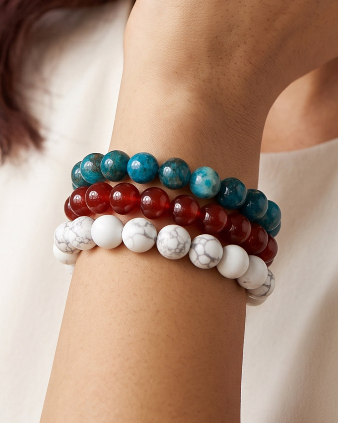 Blue White & Gold, Game Day Bracelet Stack, Gemstone Bracelet Set - 4mm