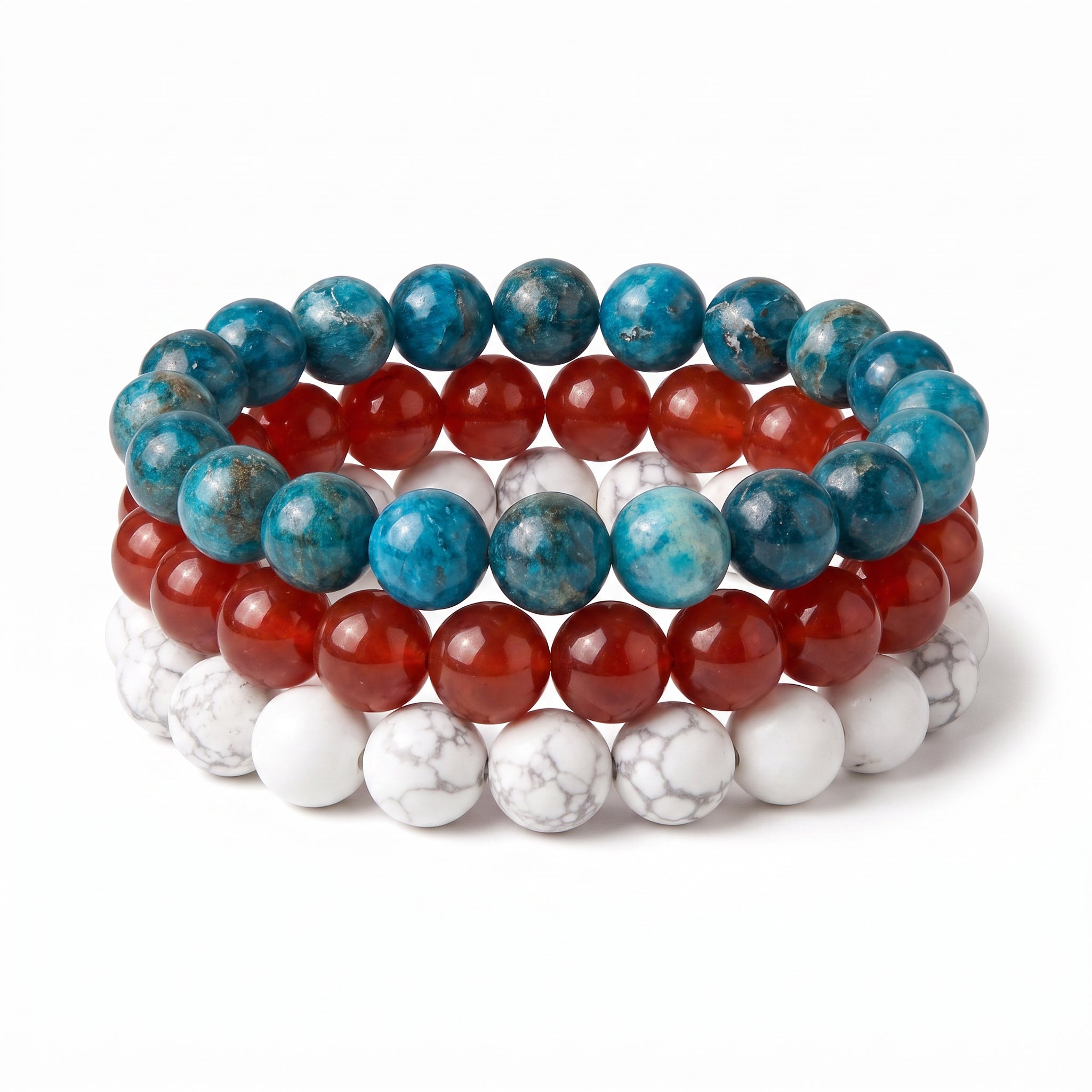 Blue White & Gold, Game Day Bracelet Stack, Gemstone Bracelet Set - 4mm