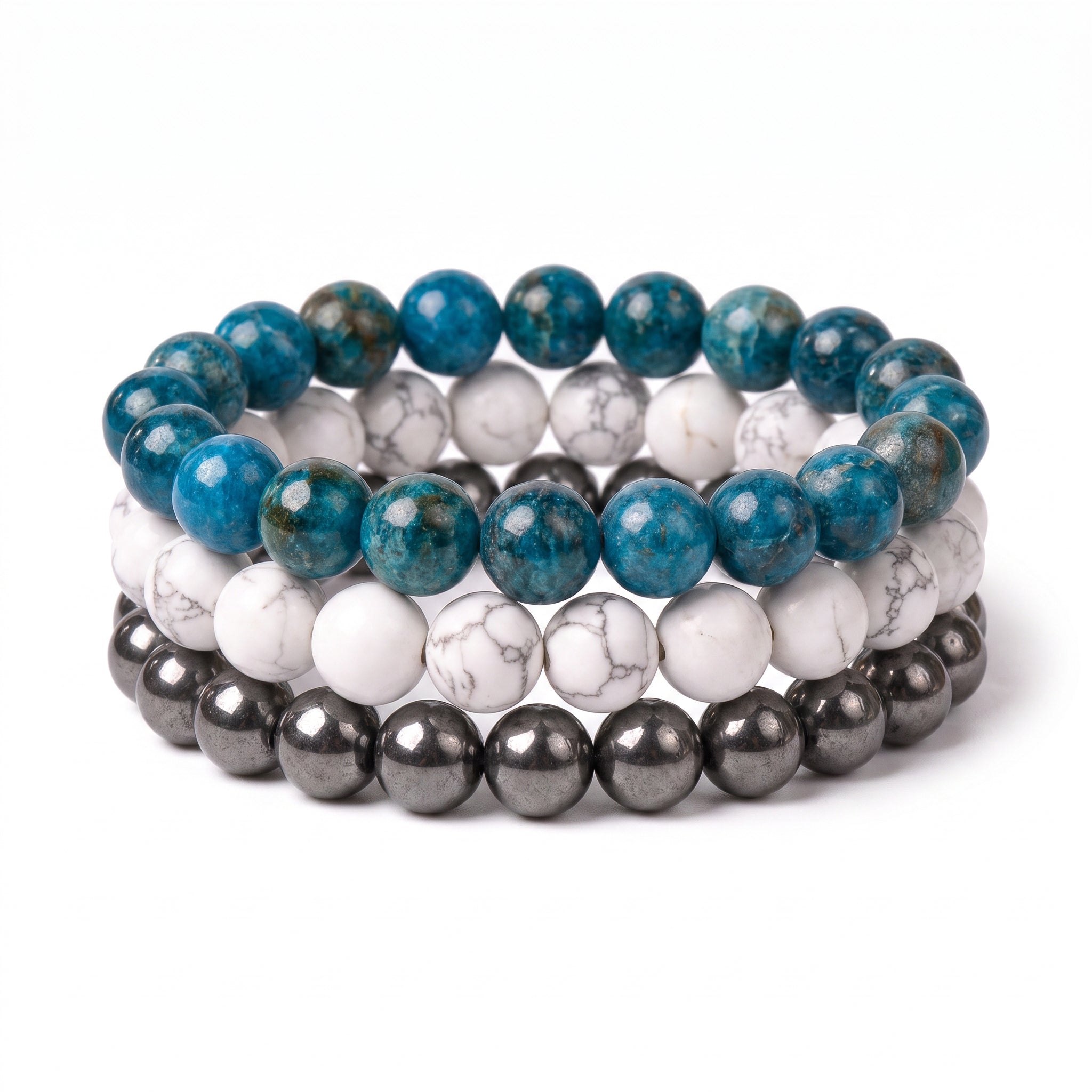 Navy White & Gray, Game Day Bracelet Stack, Gemstone Bracelet Set - 10mm