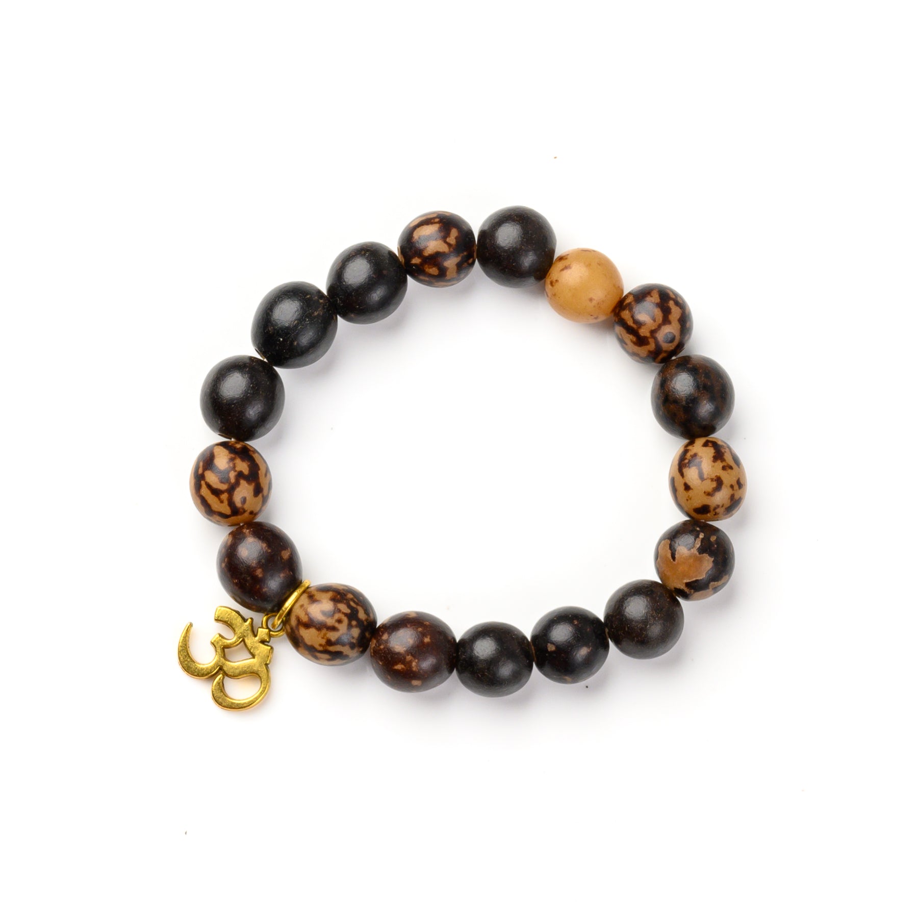 Wooden Bead with Om and Hamsa Charm Bracelet