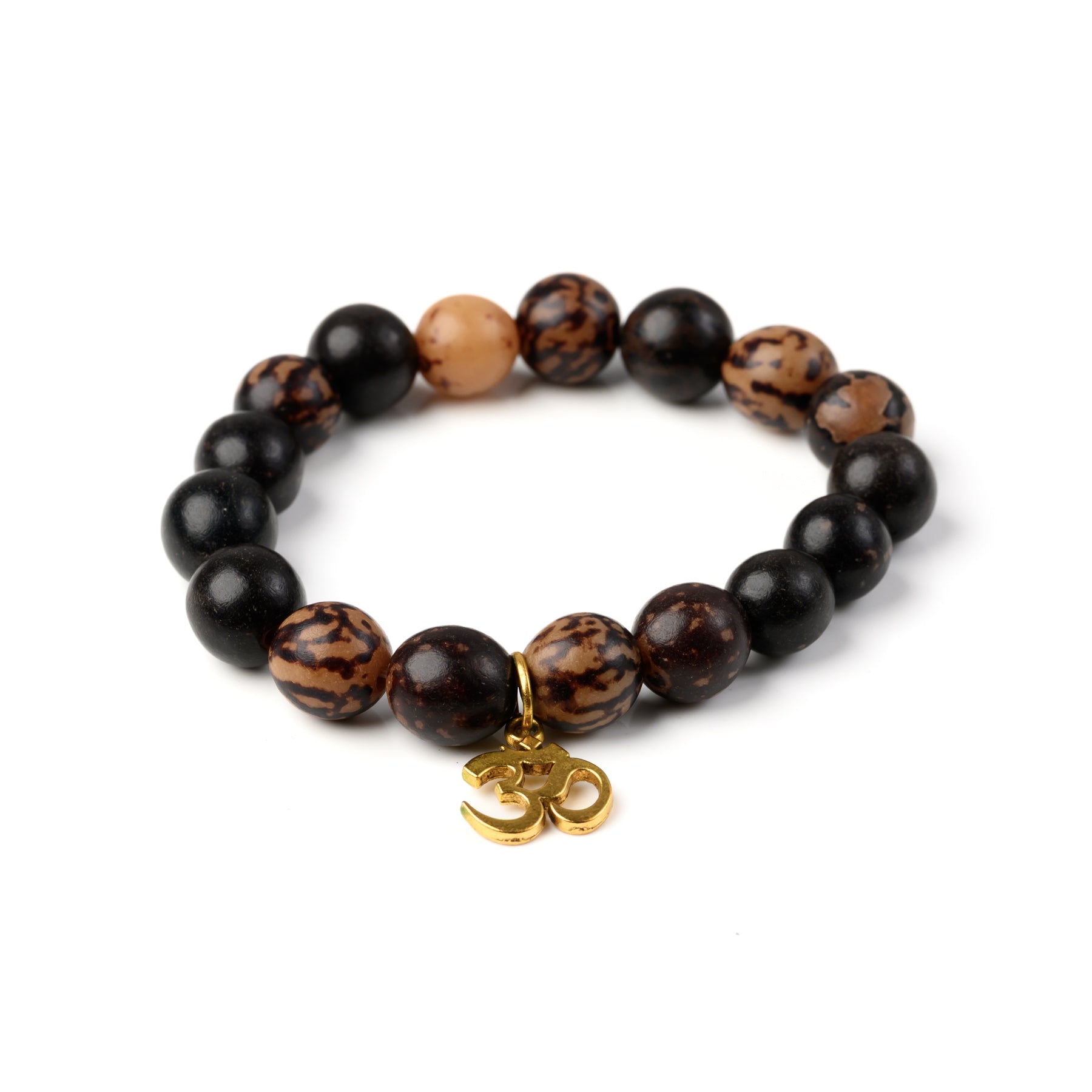 Wooden Bead with Om and Hamsa Charm Bracelet