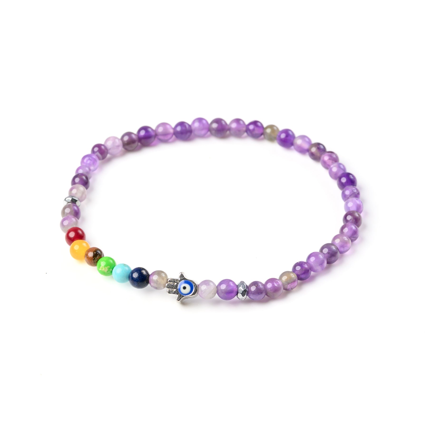 7-Chakra & Amethyst Bead Bracelet