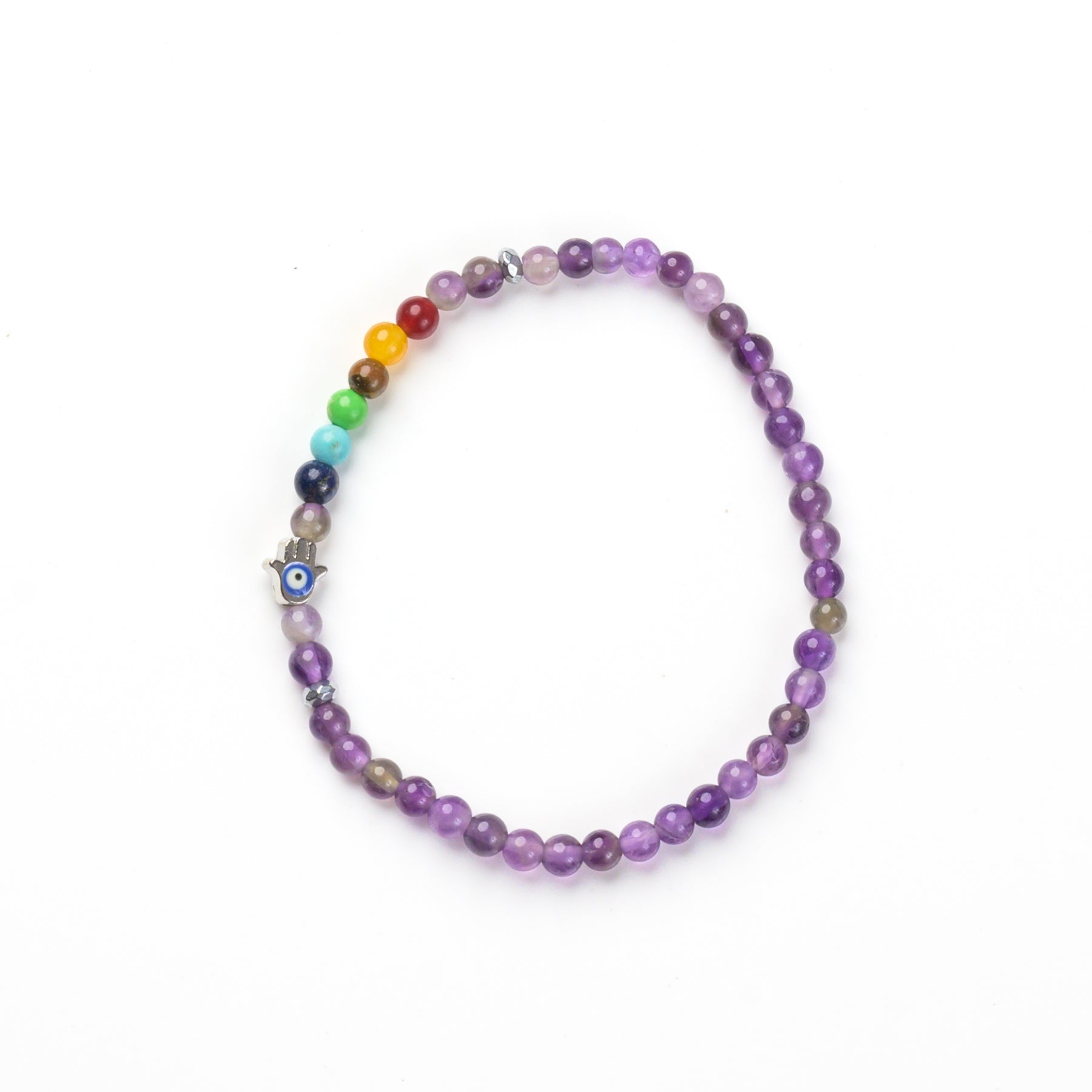 7-Chakra & Amethyst Bead Bracelet