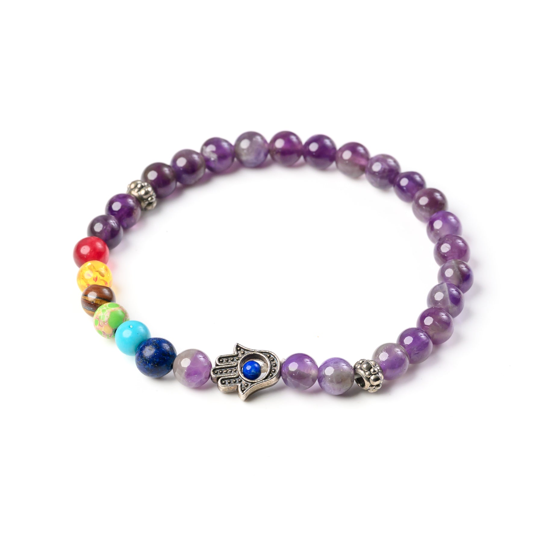 7-Chakra & Amethyst Bead Bracelet