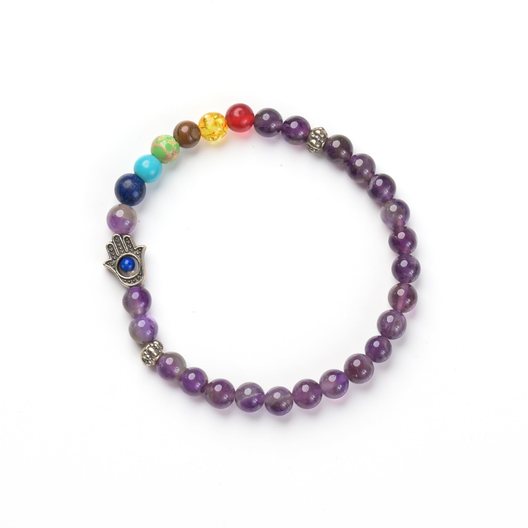 7-Chakra & Amethyst Bead Bracelet