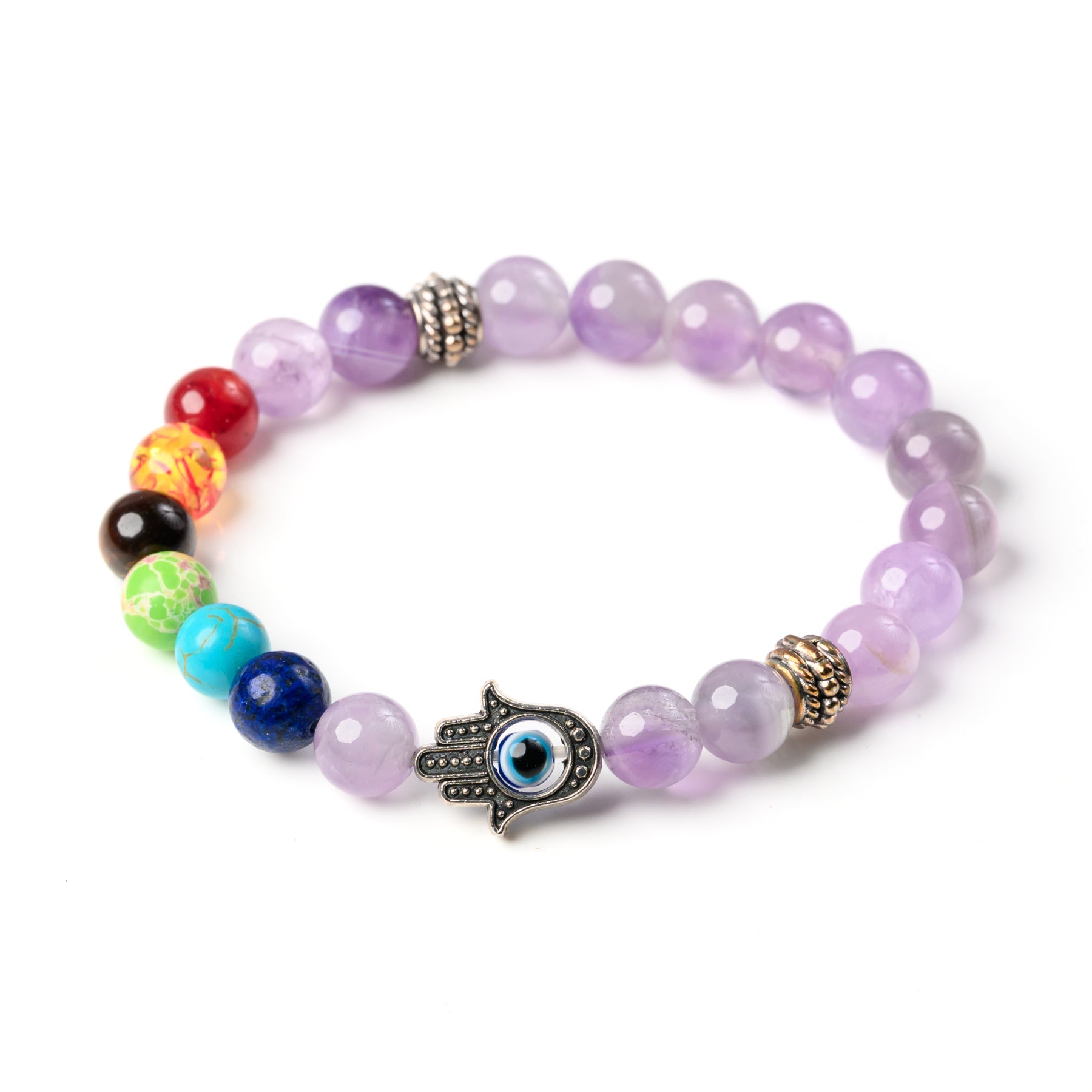 7-Chakra & Amethyst Bead Bracelet