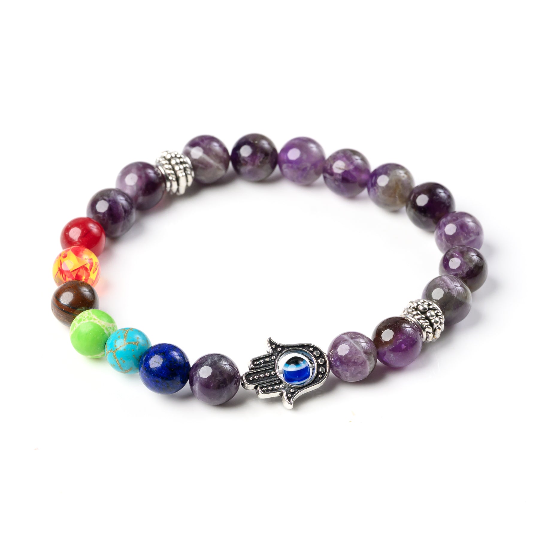 7-Chakra & Amethyst Bead Bracelet