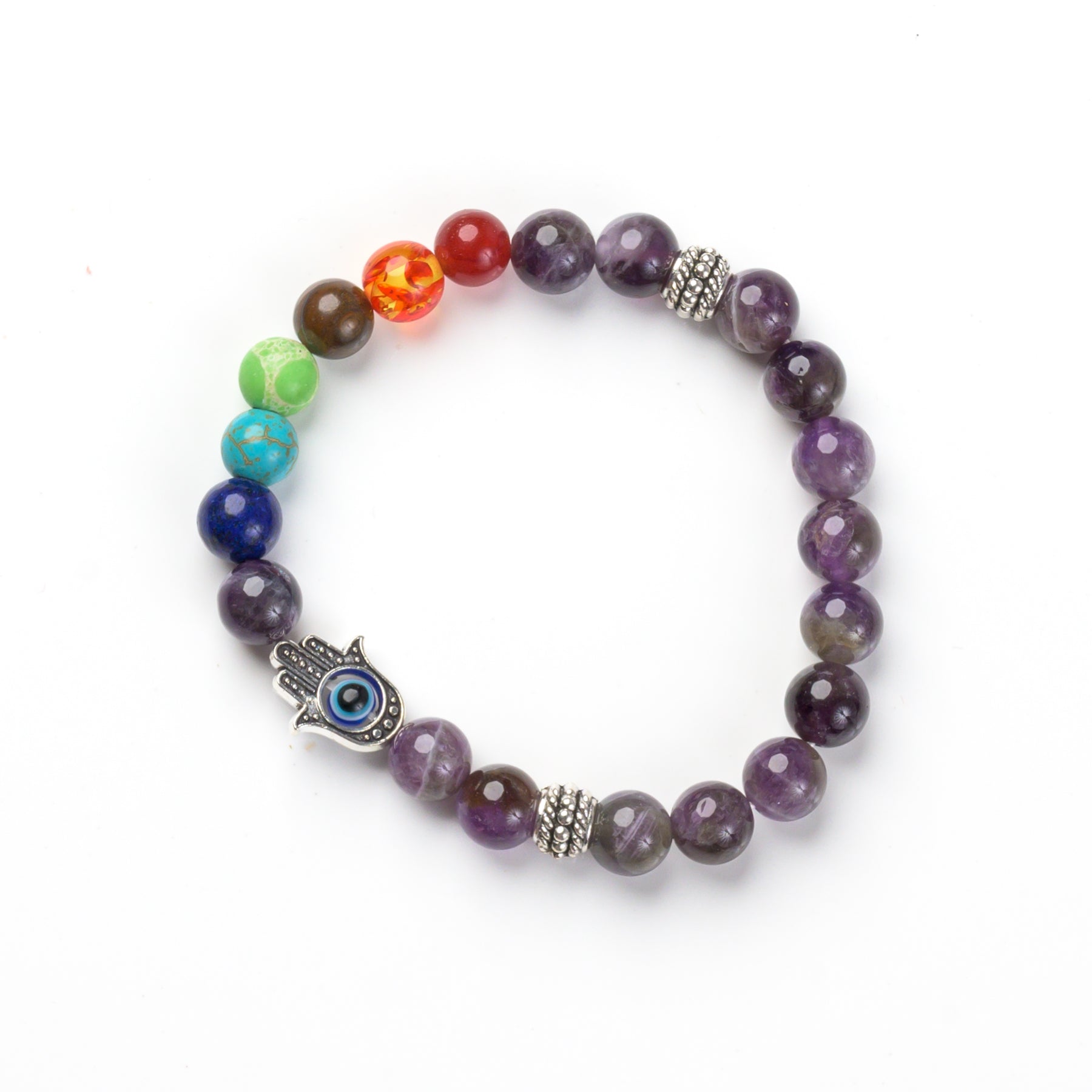 7-Chakra & Amethyst Bead Bracelet