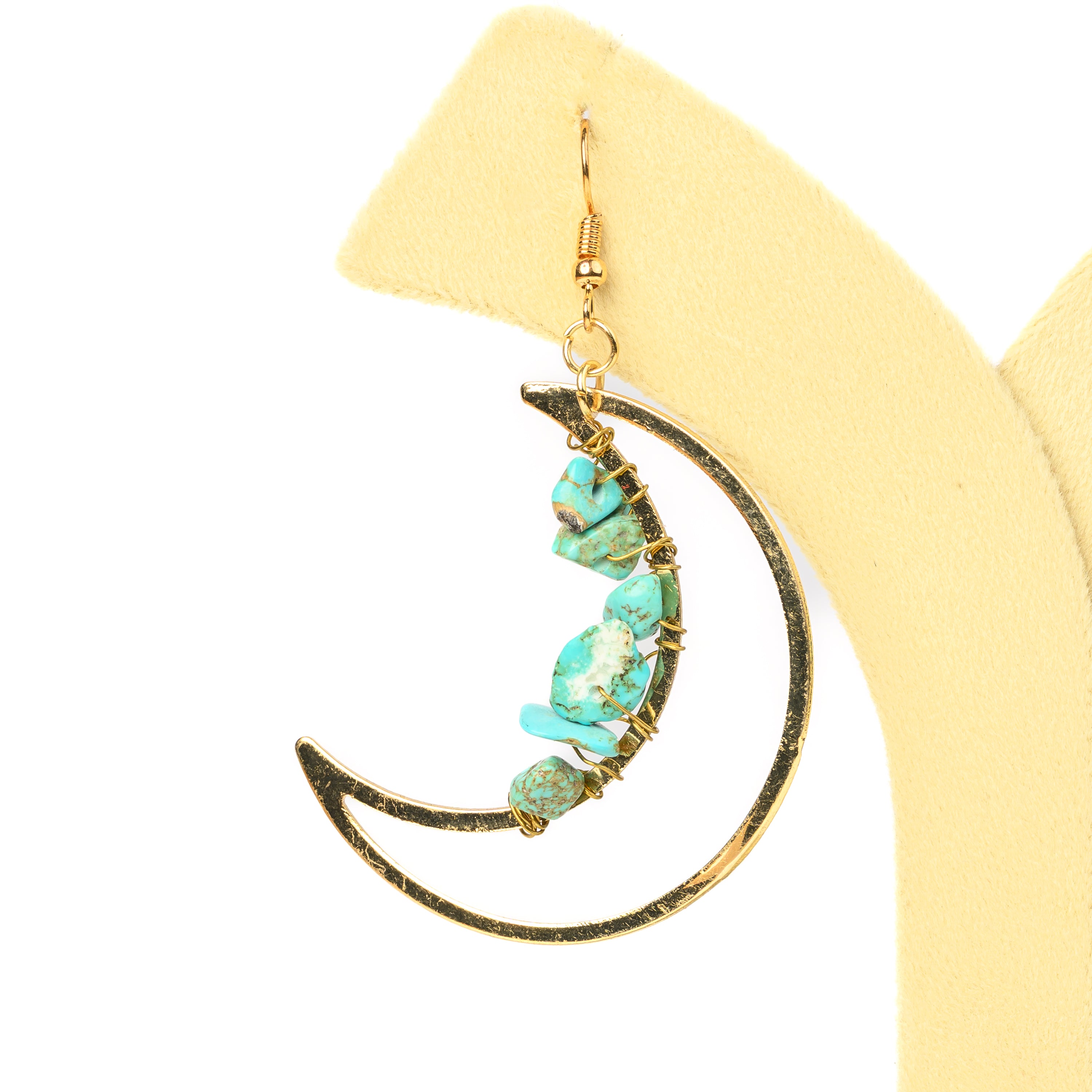 Crescent Moon & Crystals Dangle Earrings