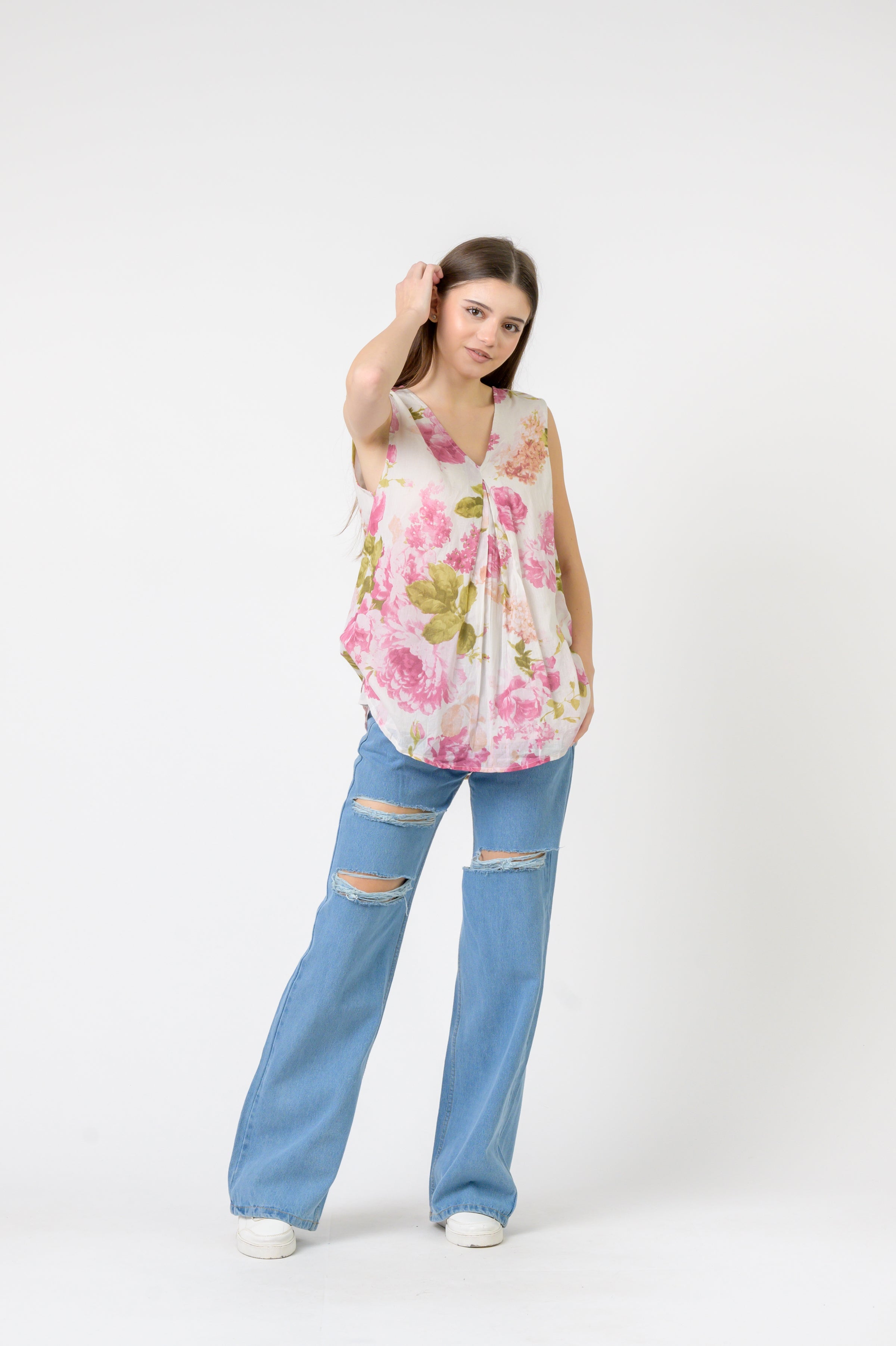 Rhea Rose Pattern Sleeveless Top
