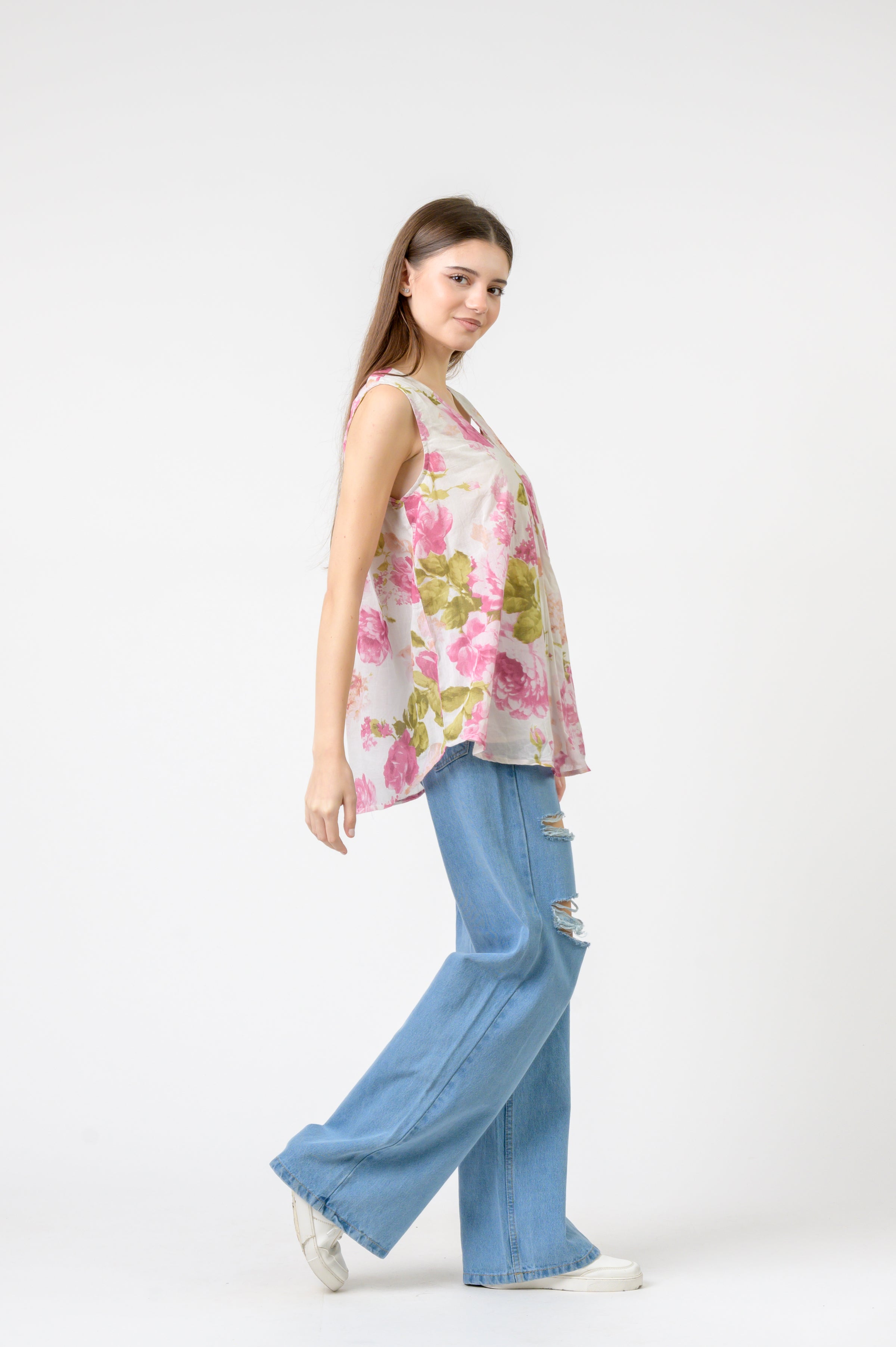 Rhea Rose Pattern Sleeveless Top