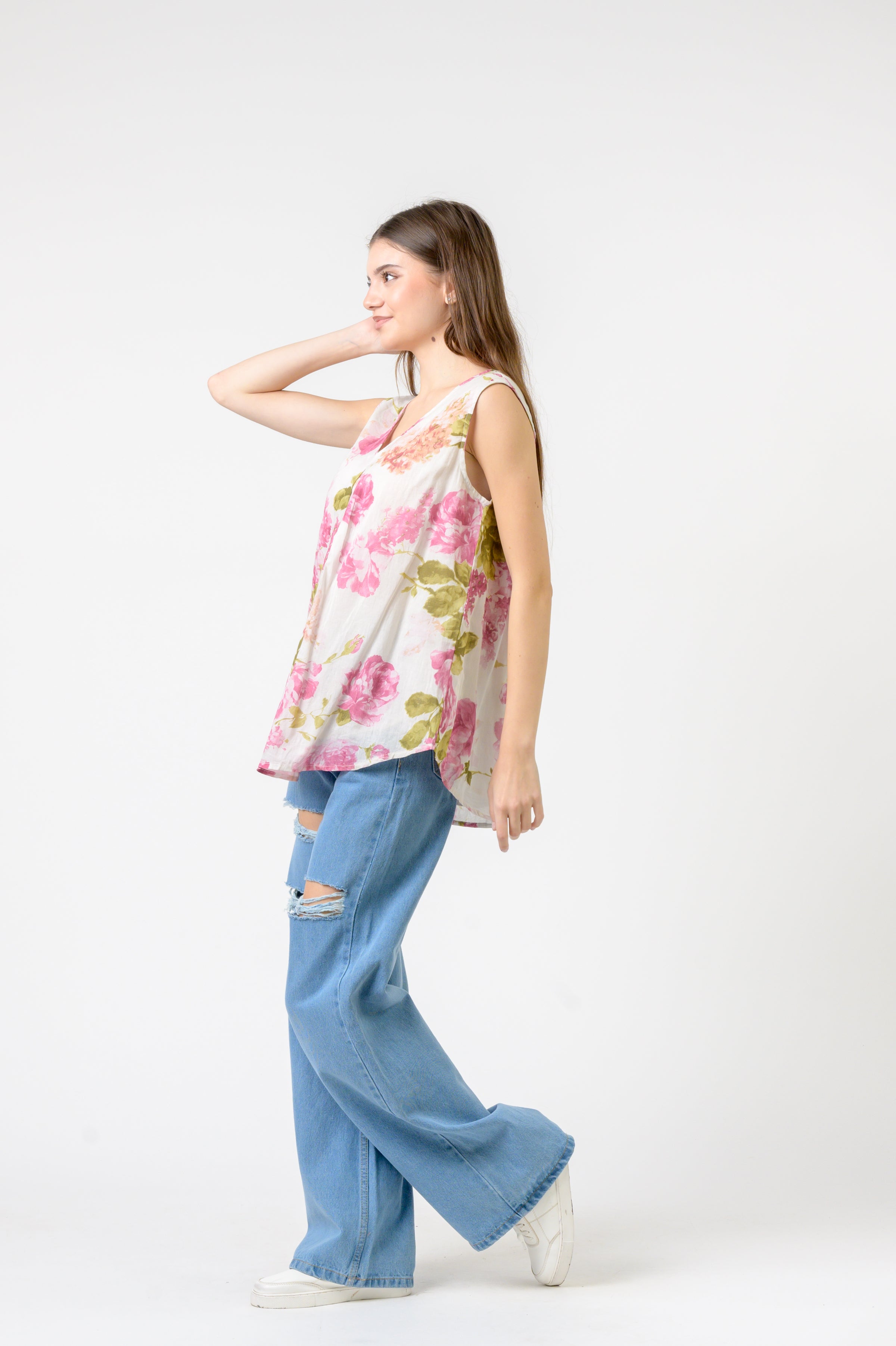 Rhea Rose Pattern Sleeveless Top