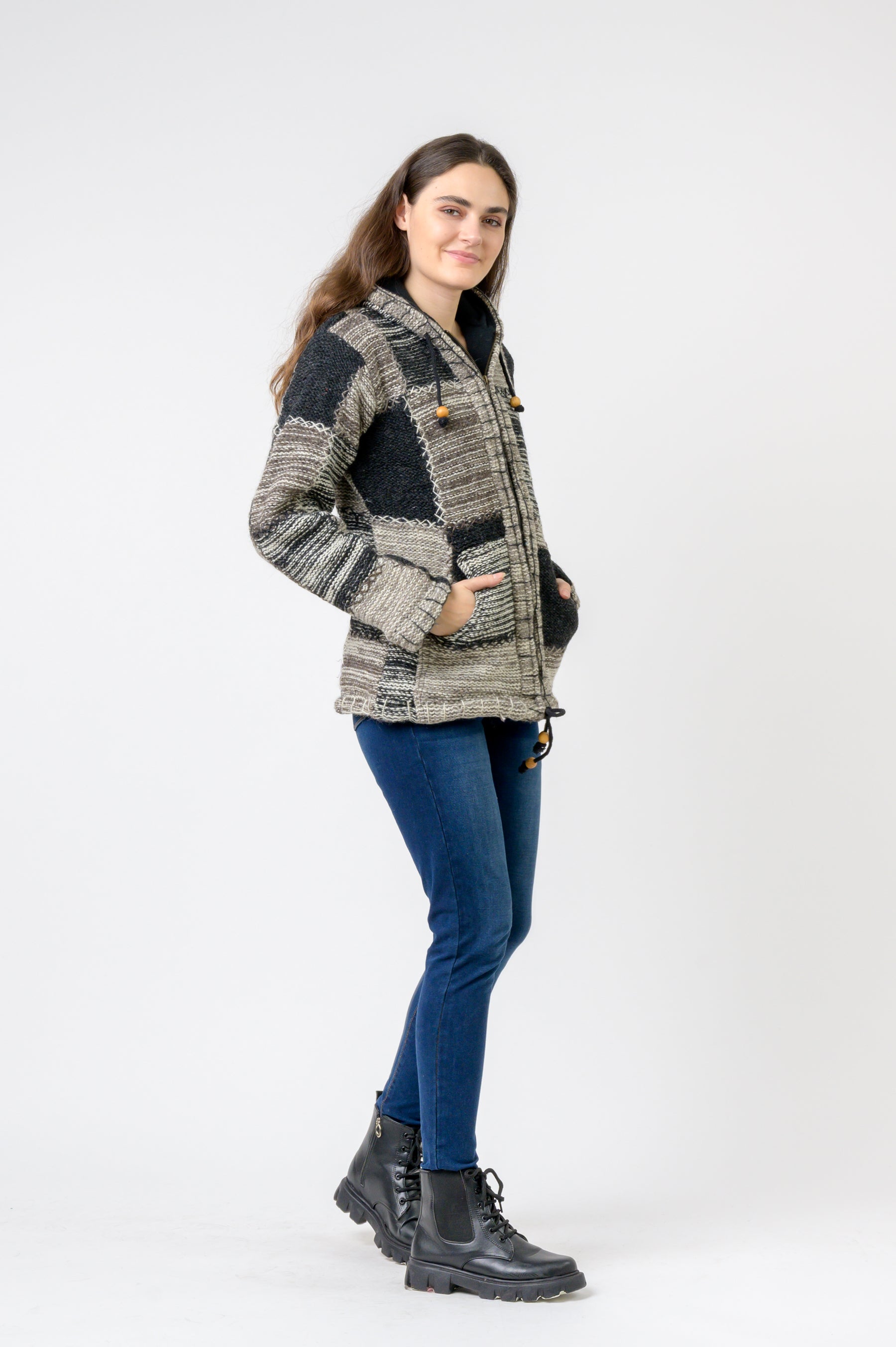 Patchwork Design Zipper Hoodie