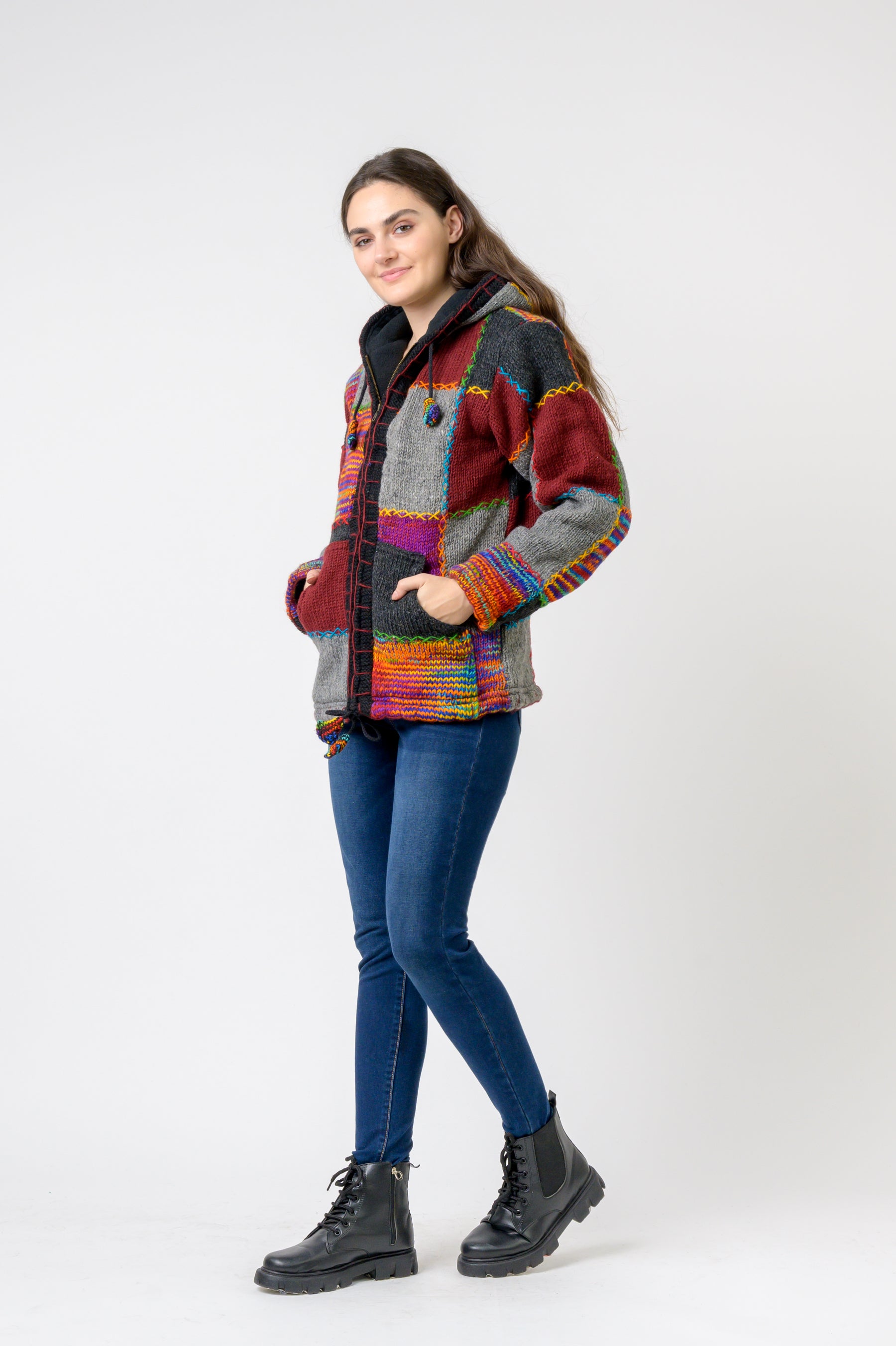 Patchwork Design Zipper Hoodie