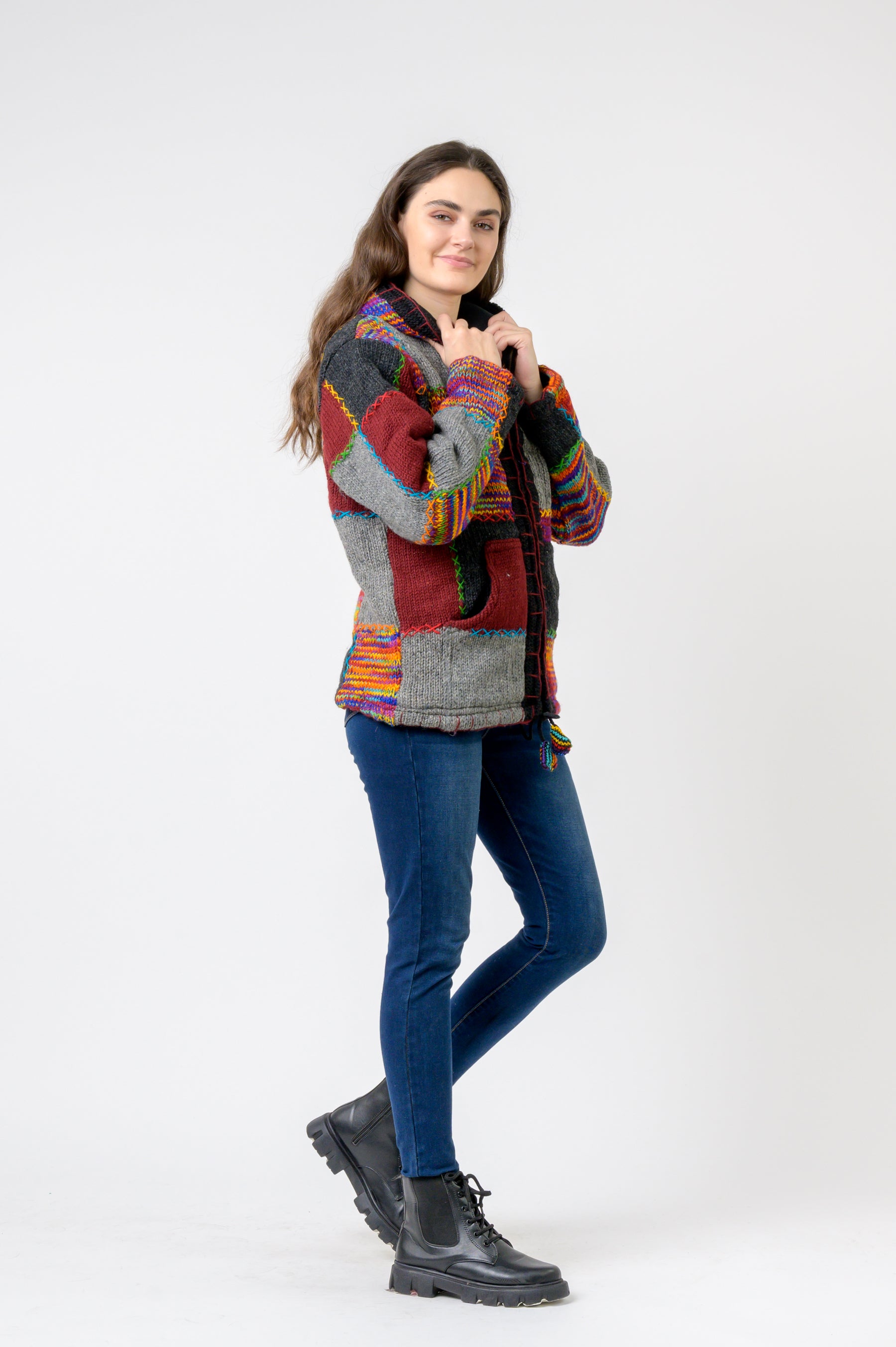 Patchwork Design Zipper Hoodie