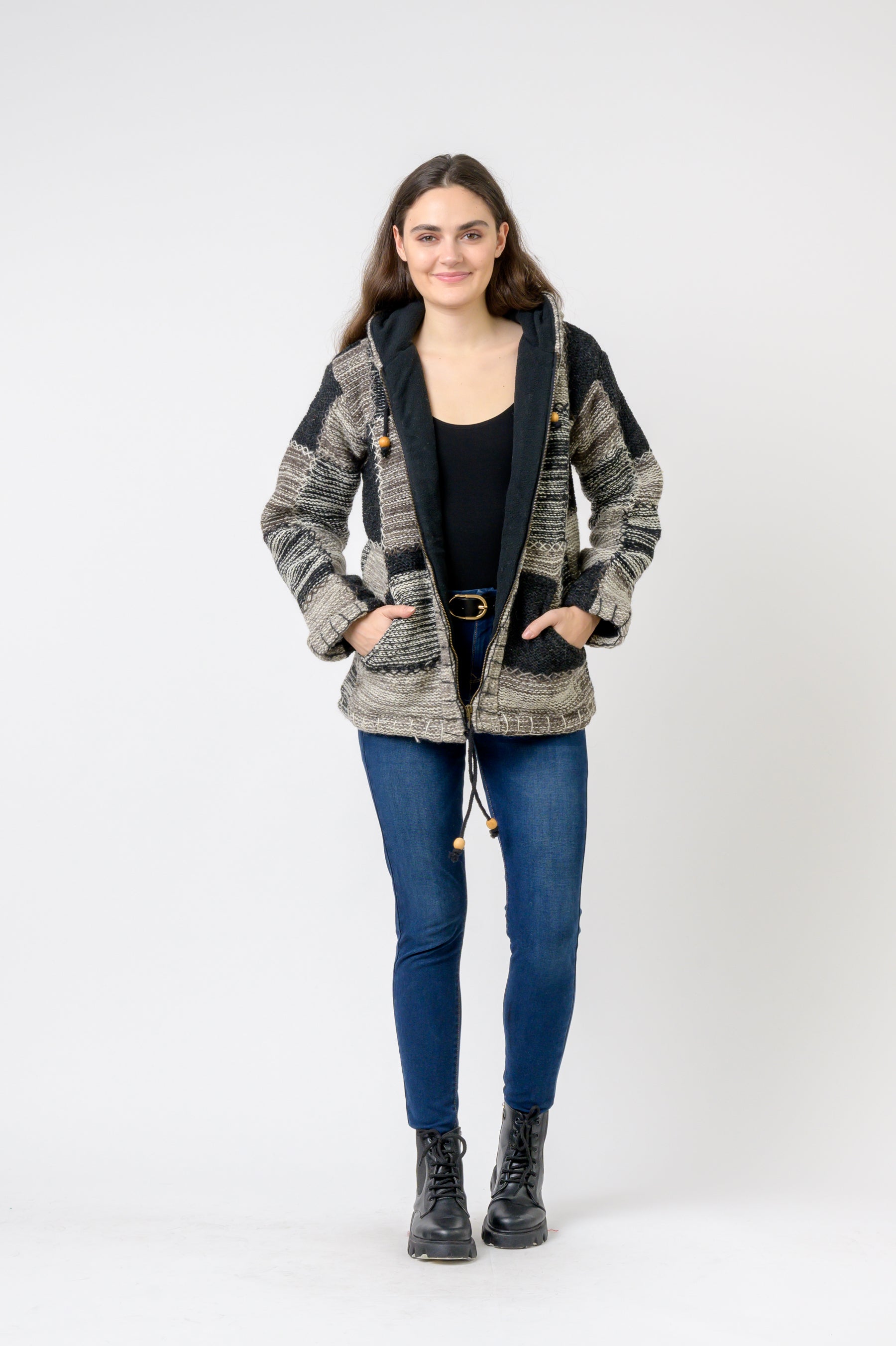 Patchwork Design Zipper Hoodie