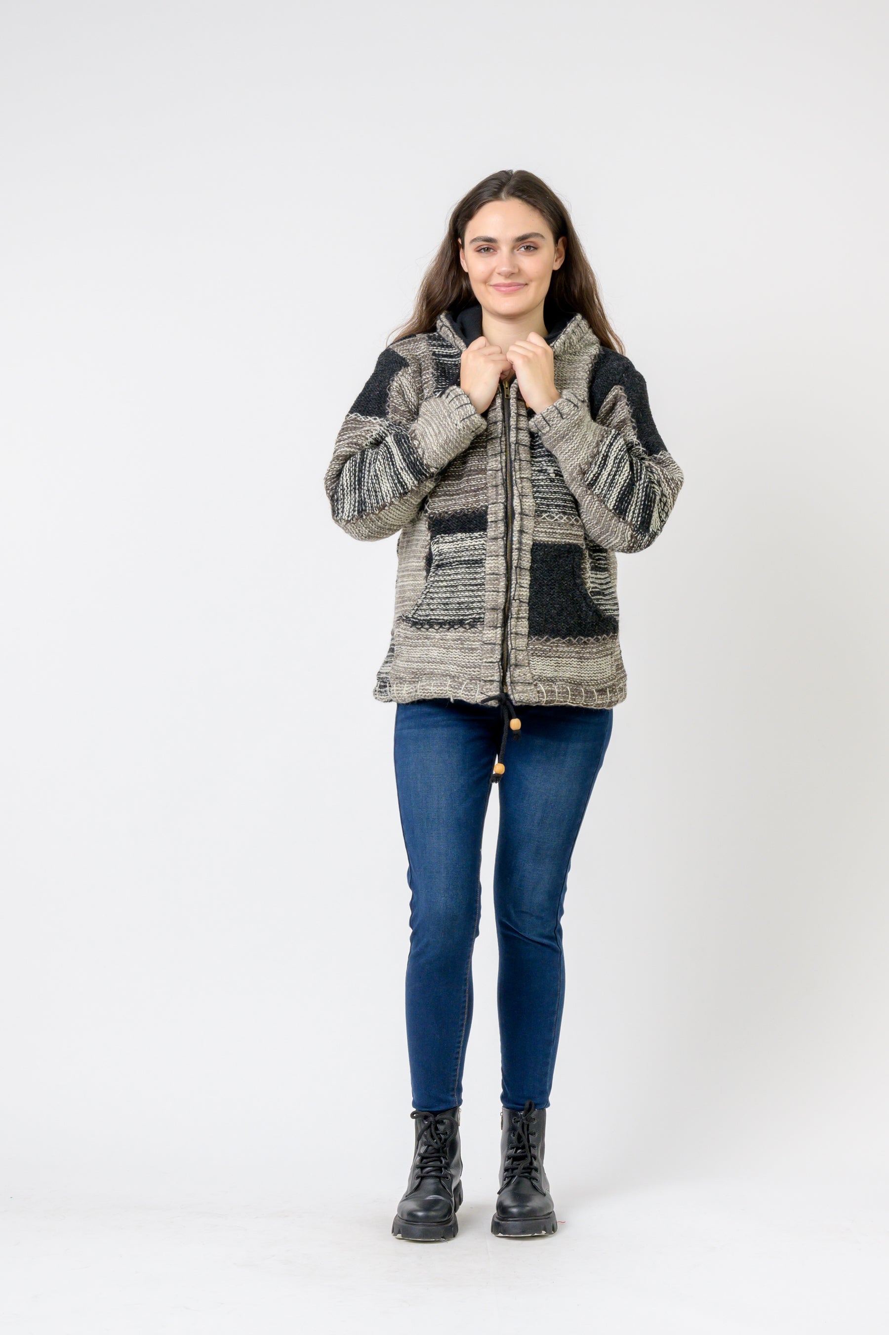 Patchwork Design Zipper Hoodie