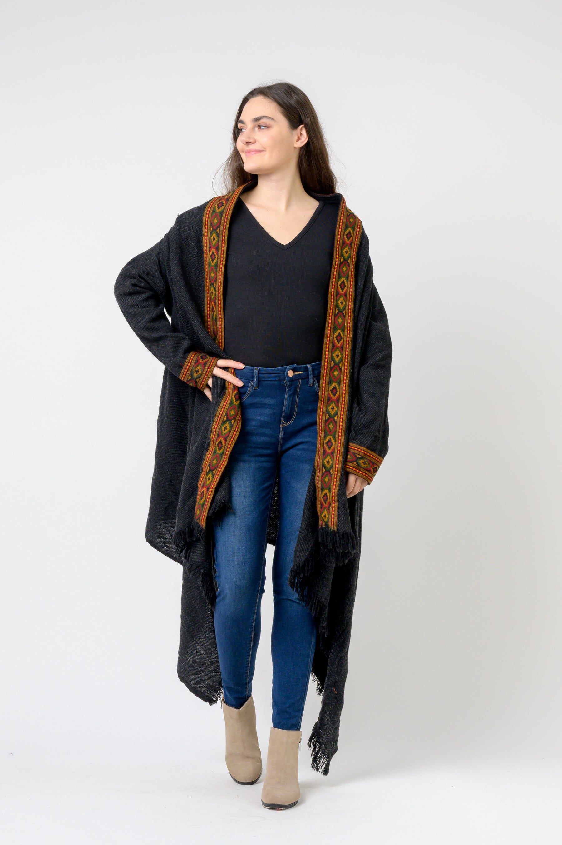 Rhea Hooded Long Jacket With Border