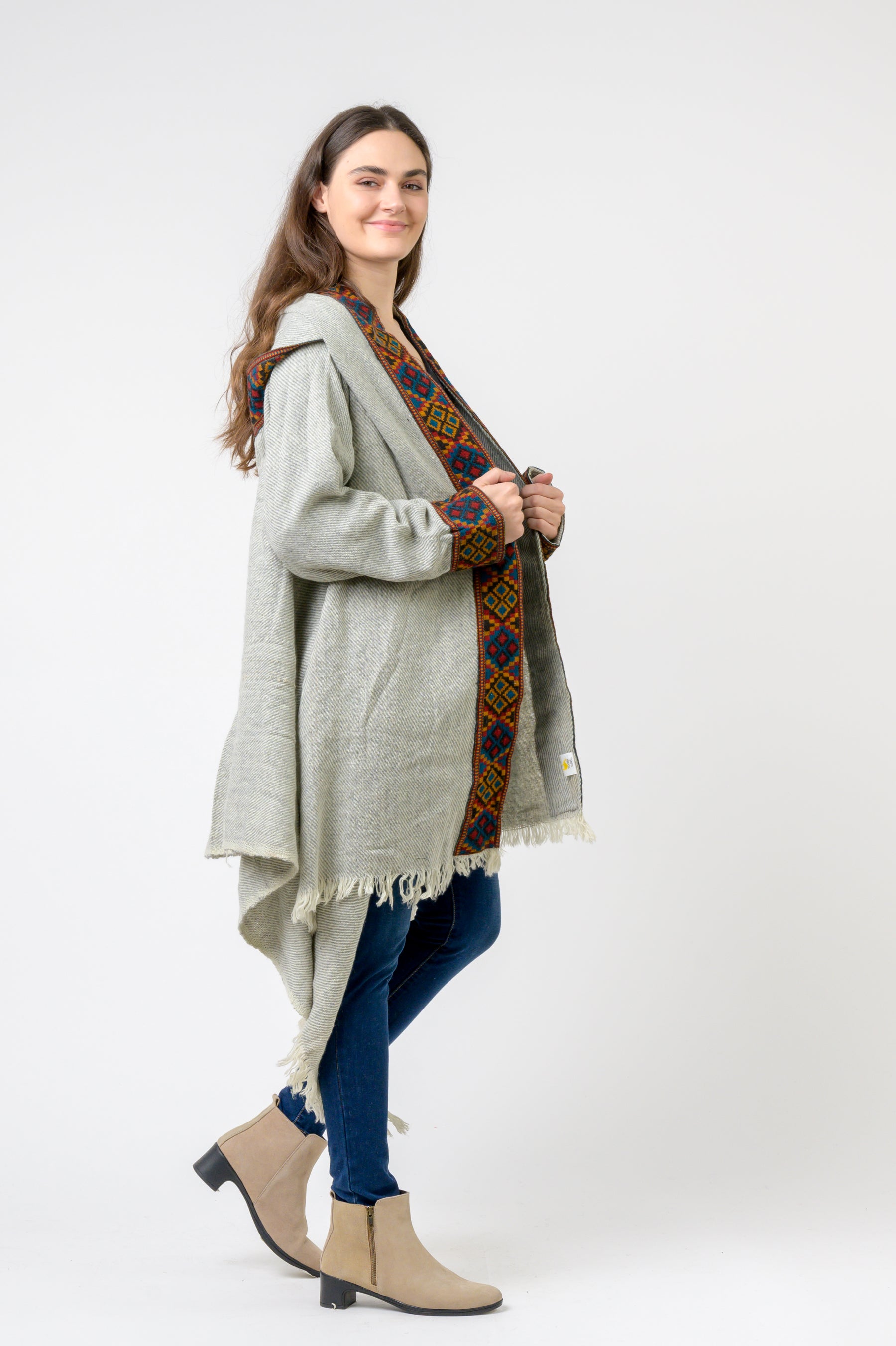 Rhea Hooded Long Jacket With Border