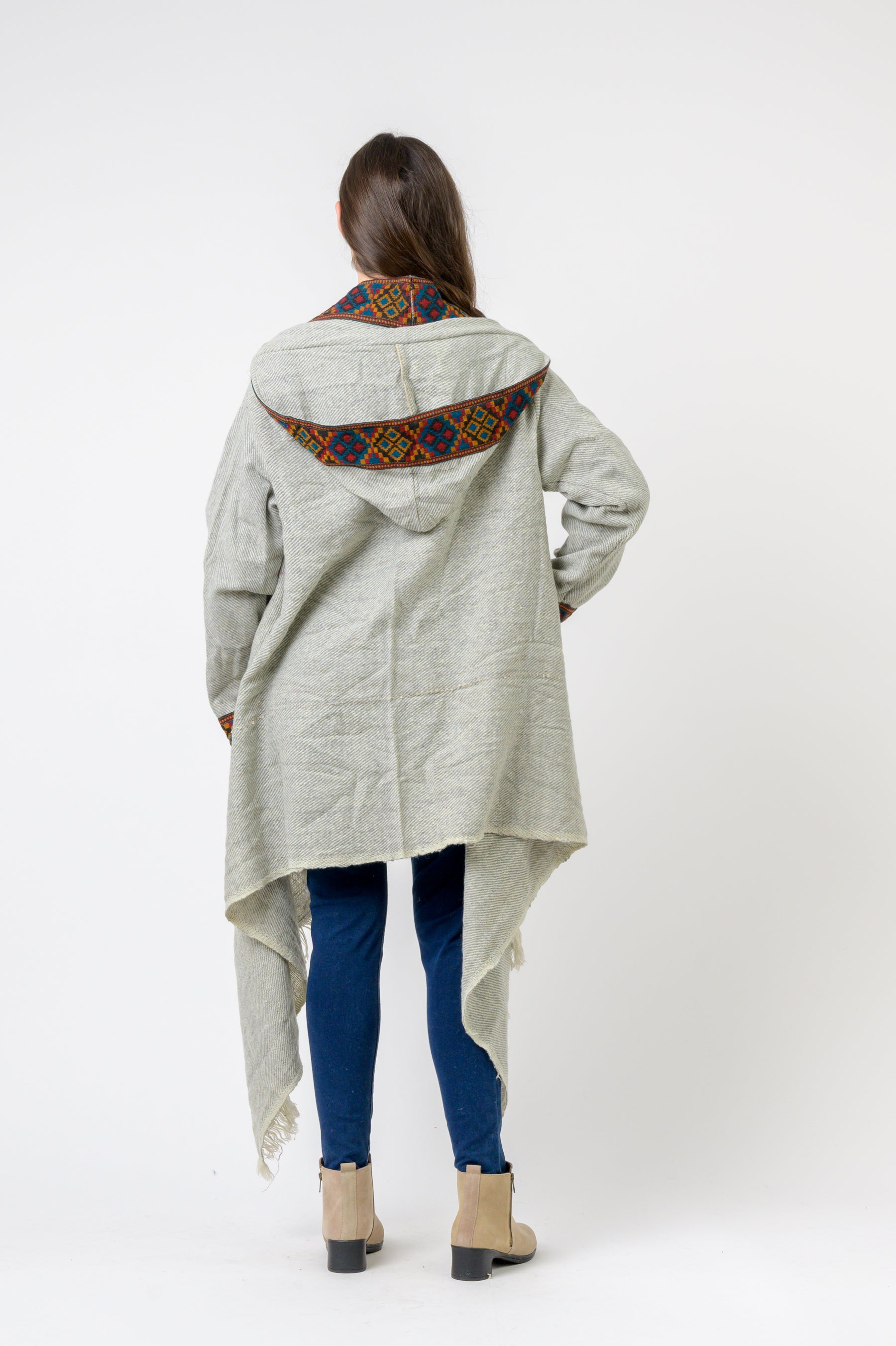 Rhea Hooded Long Jacket With Border
