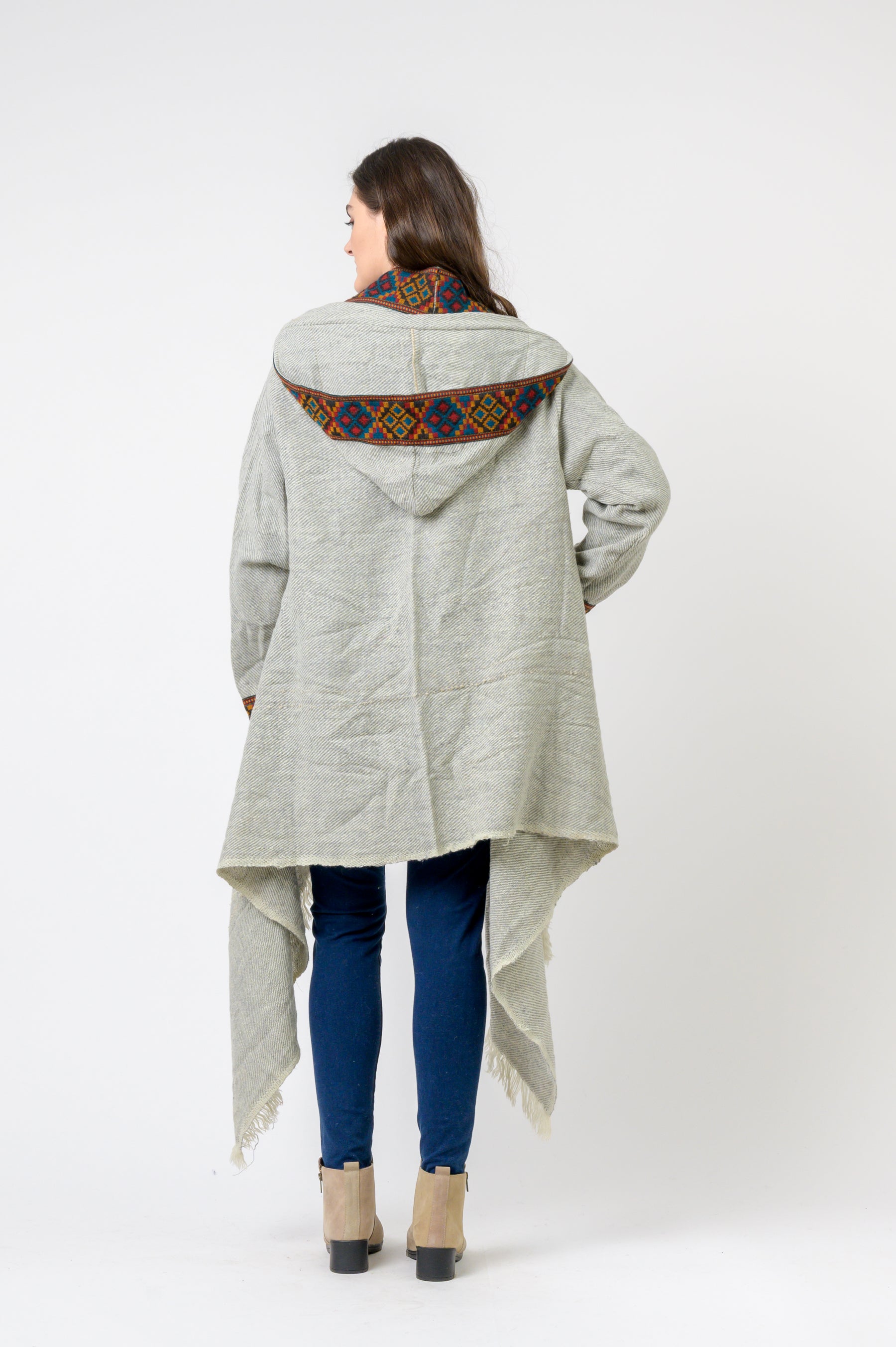 Rhea Hooded Long Jacket With Border