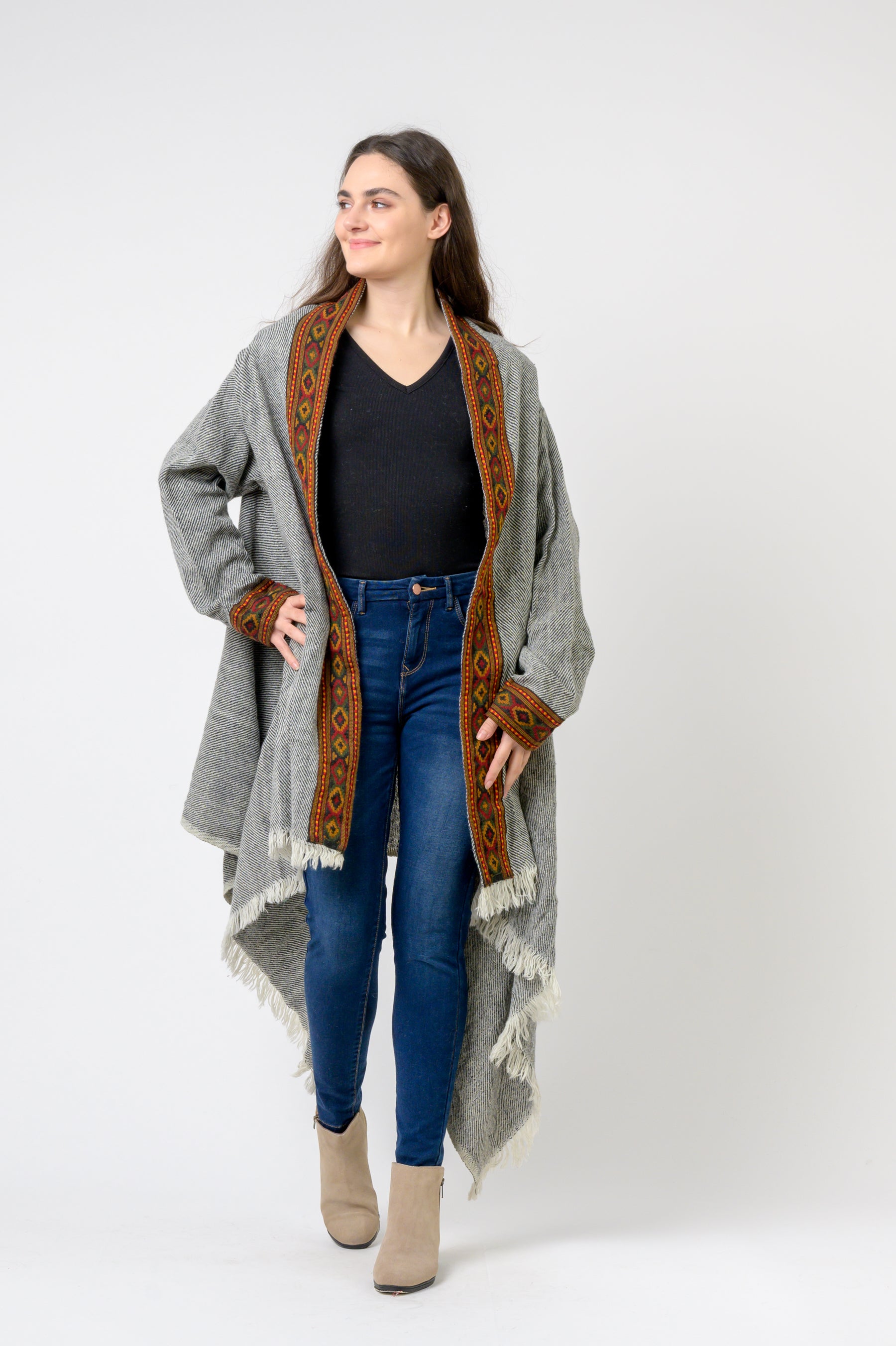 Rhea Hooded Long Jacket With Border