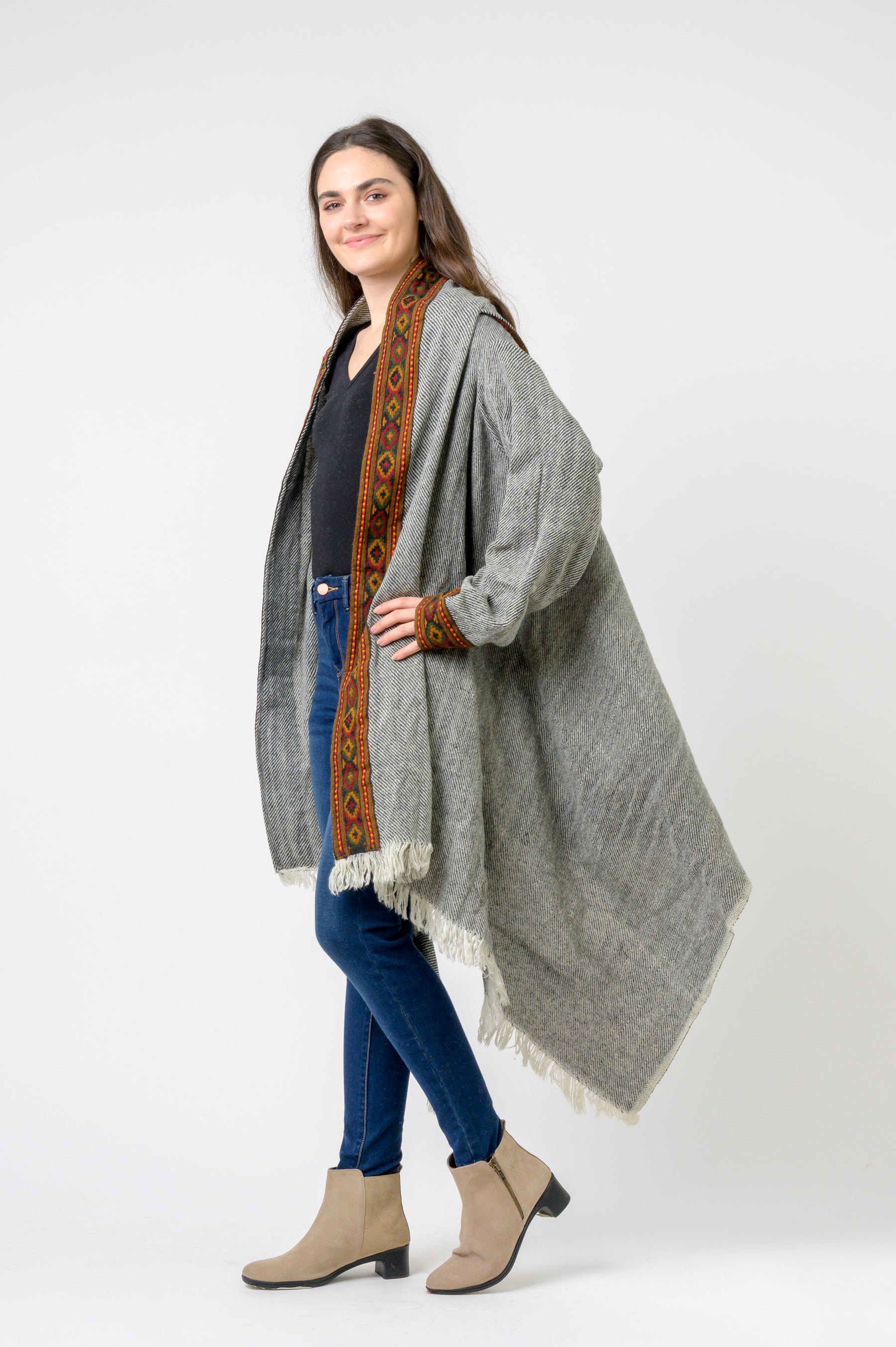 Rhea Hooded Long Jacket With Border (Assorted)