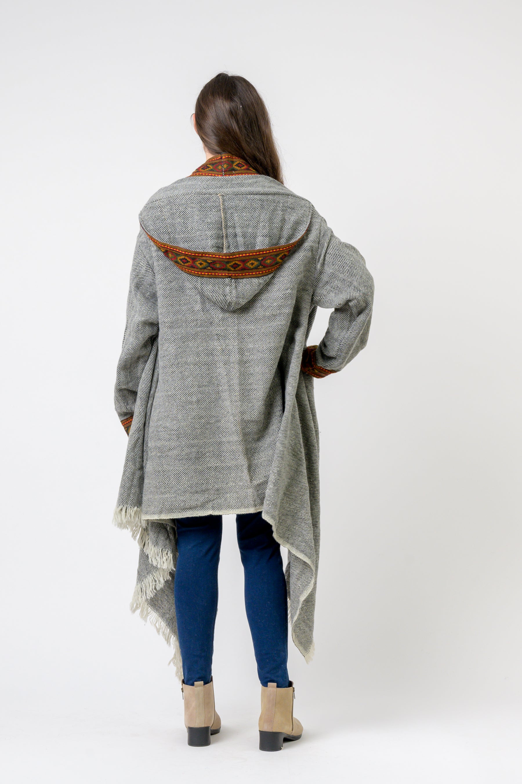 Rhea Hooded Long Jacket With Border