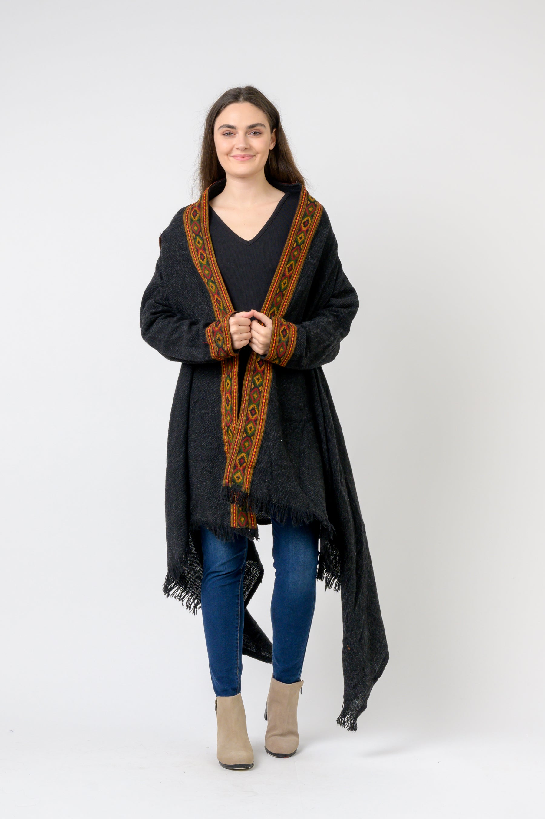 Rhea Hooded Long Jacket With Border