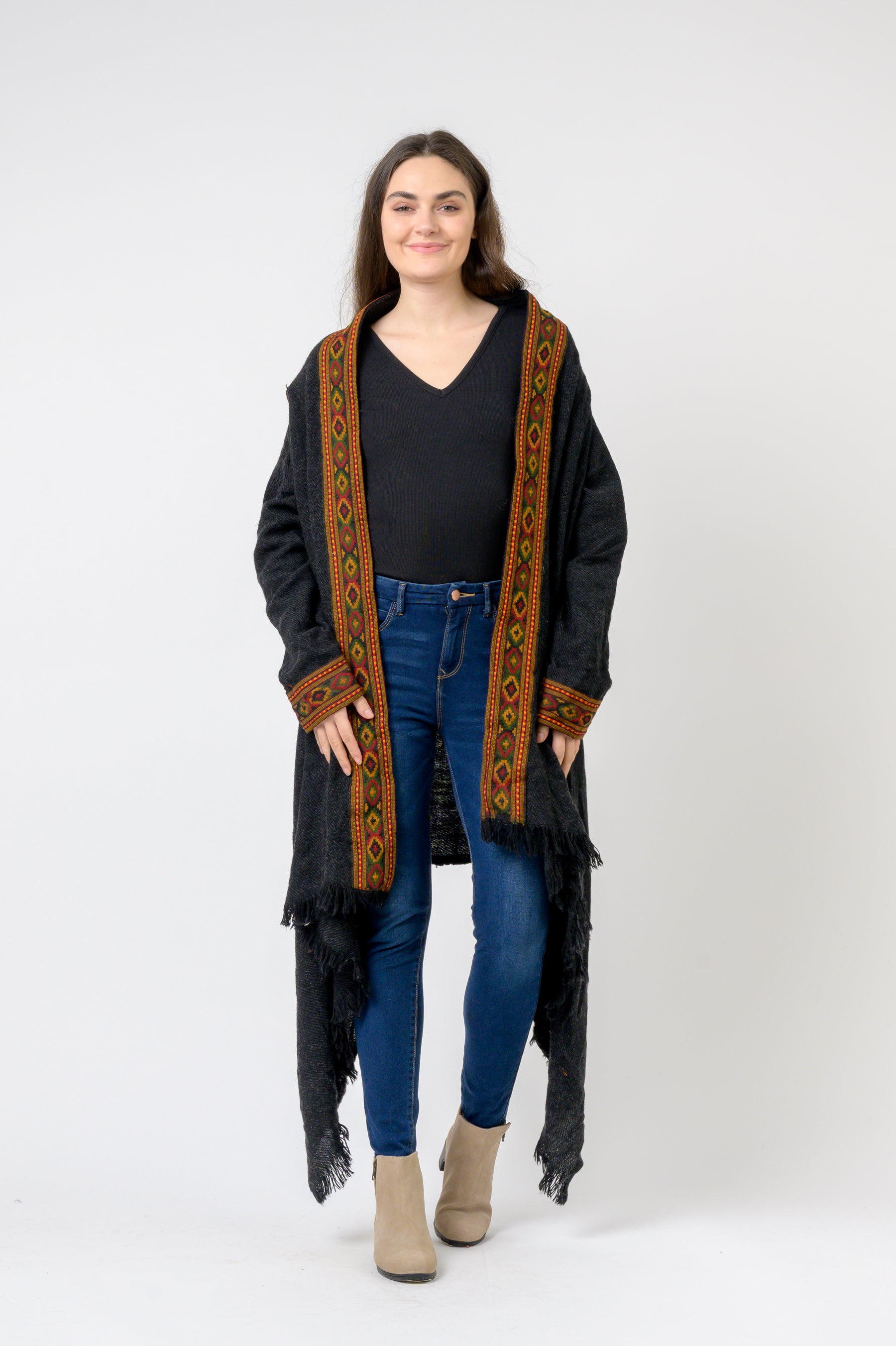 Rhea Hooded Long Jacket With Border