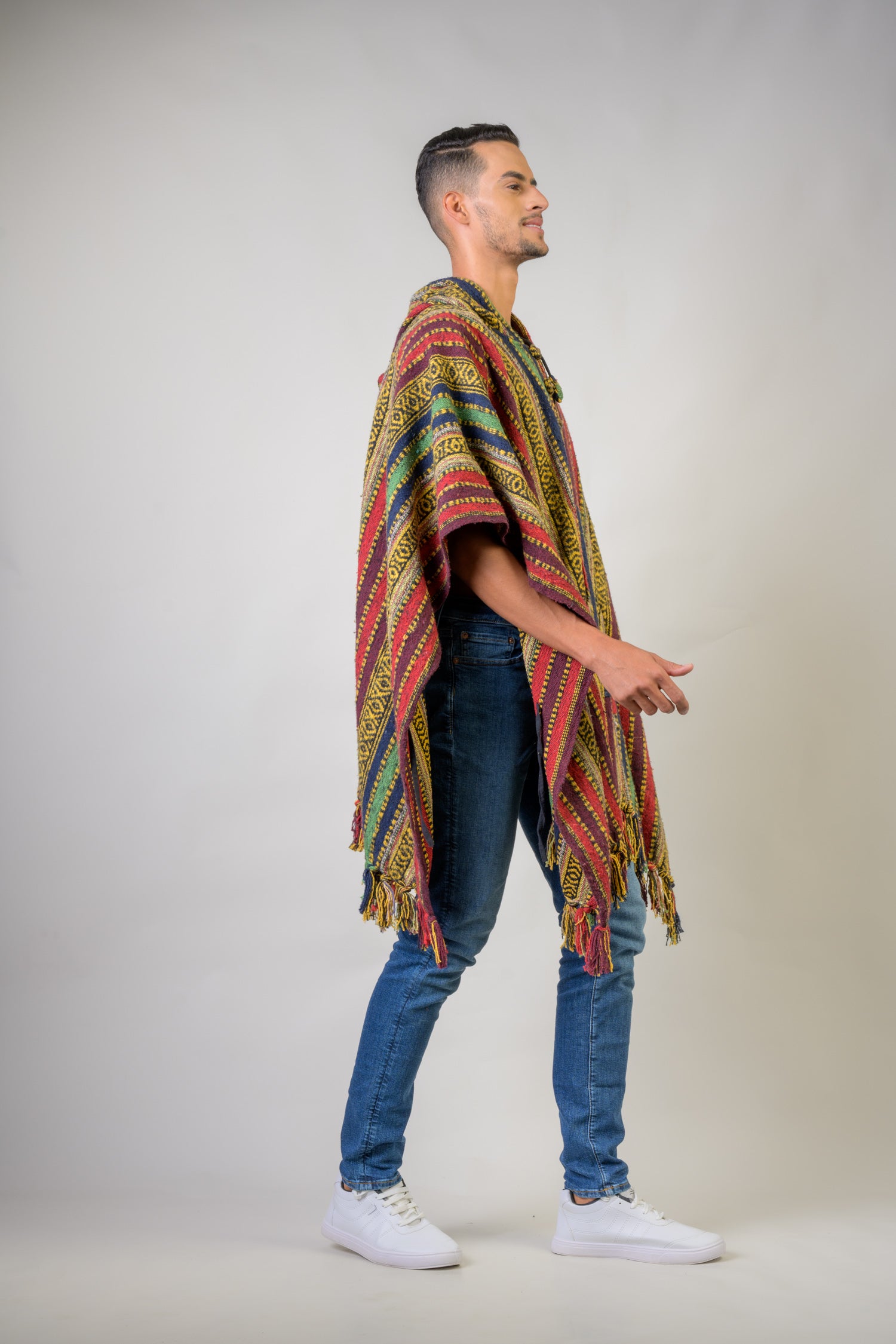 Rhea Pattern Cotton Poncho Black / One Size