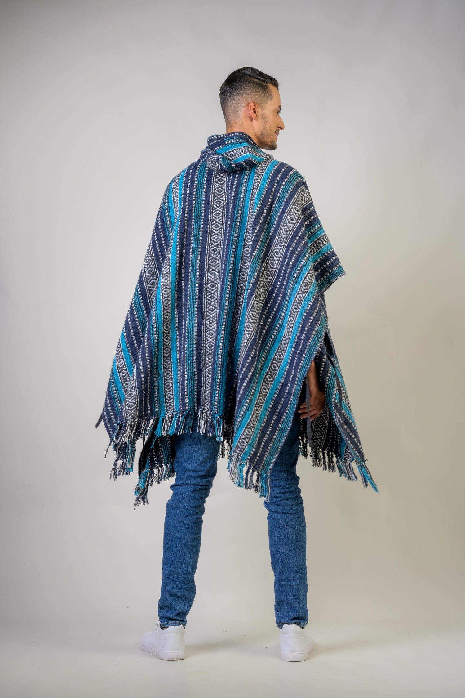 Rhea Pattern Cotton Poncho Black / One Size