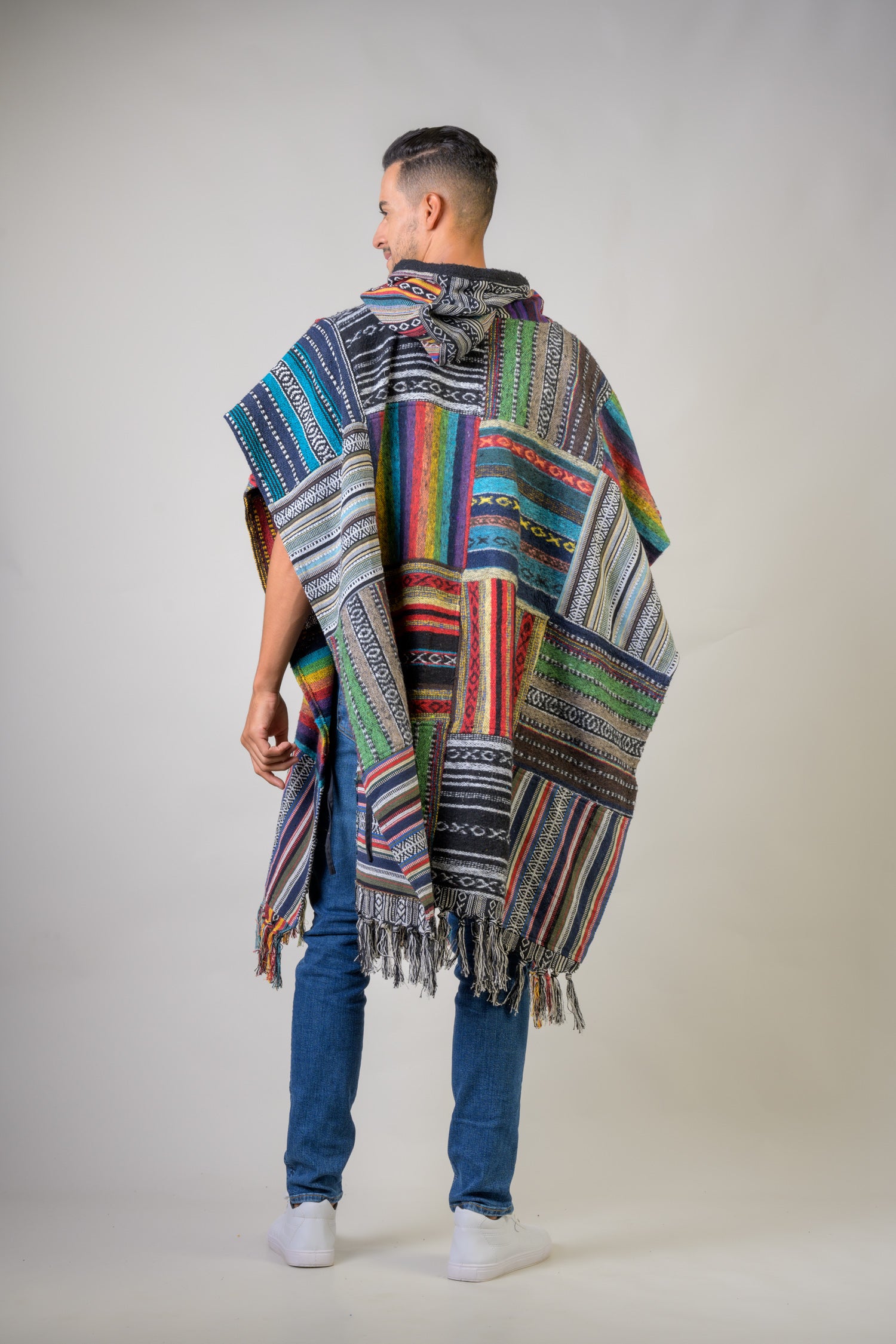 Rhea Pattern Cotton Poncho Black / One Size