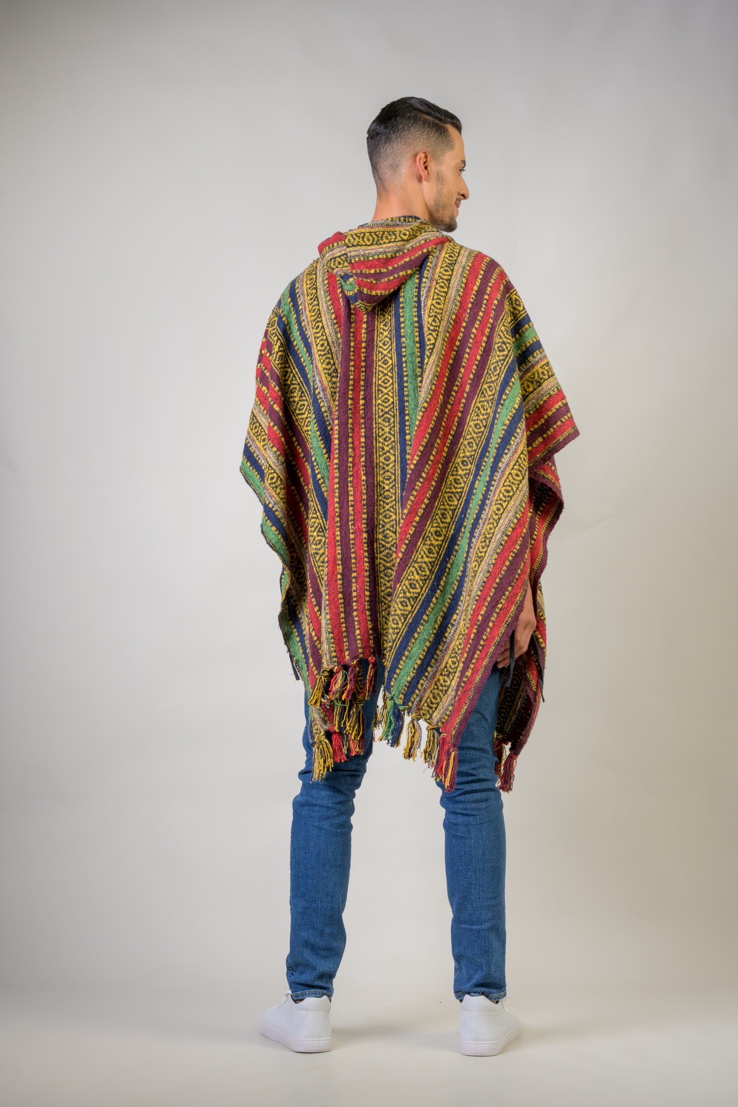 Rhea Pattern Cotton Poncho Black / One Size