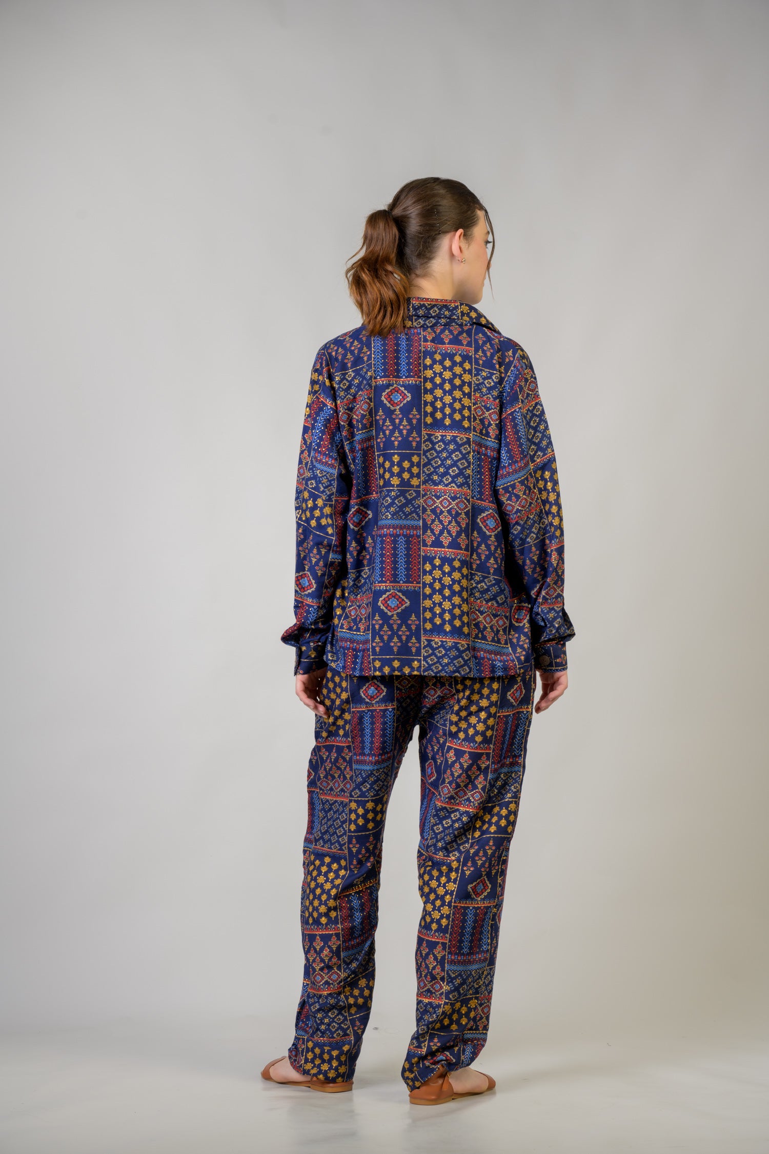 Rhea Patch Print Shirt And Trouser Set Blue / One Size