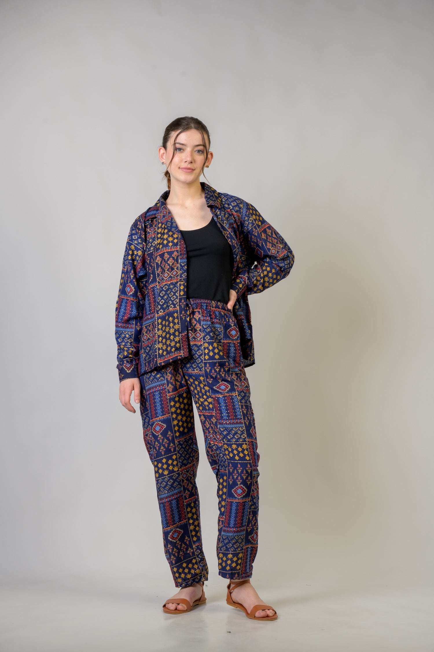 Rhea Patch Print Shirt And Trouser Set Blue / One Size