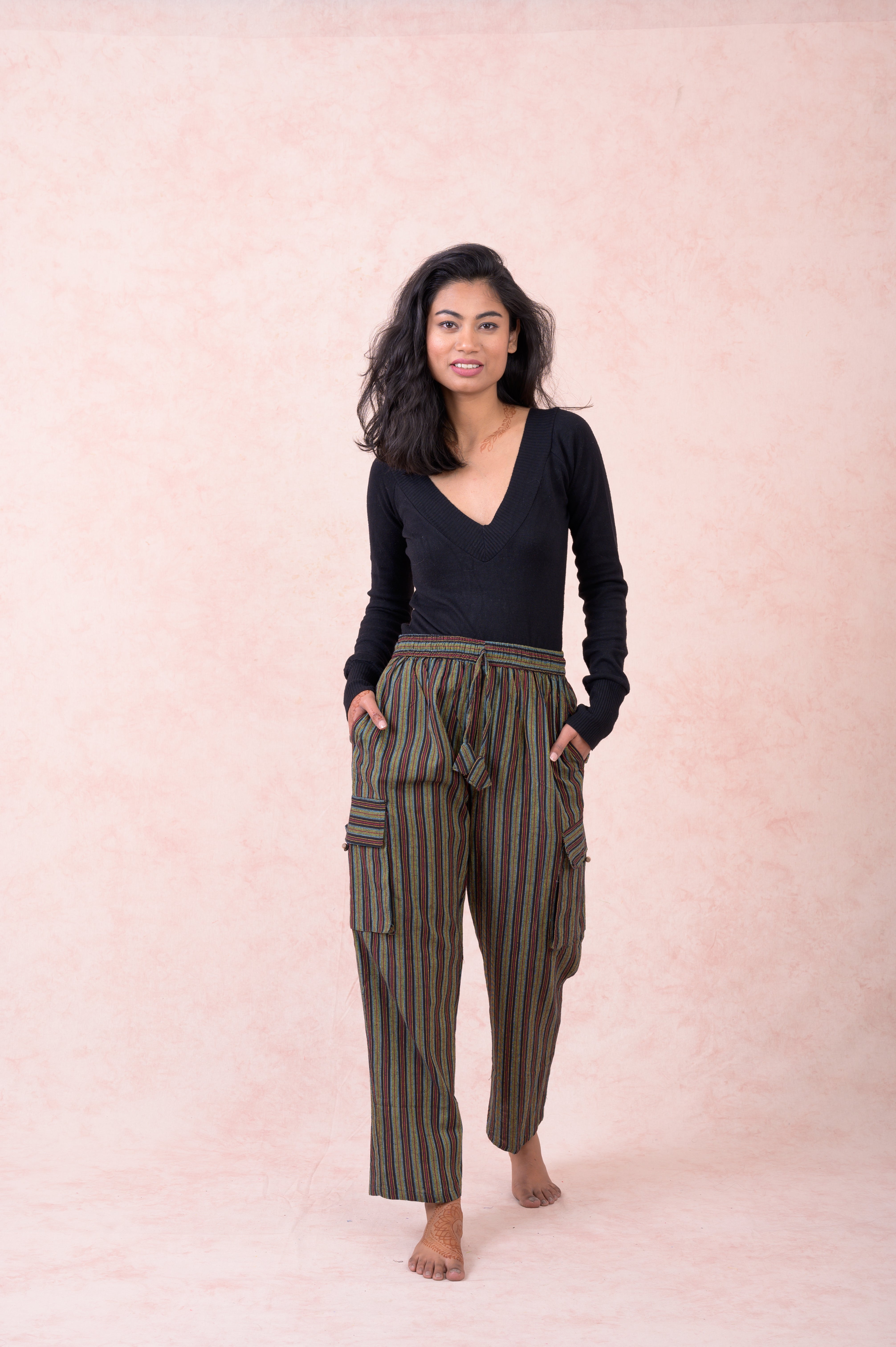 Rhea Striped Cargo Pants Black / Small