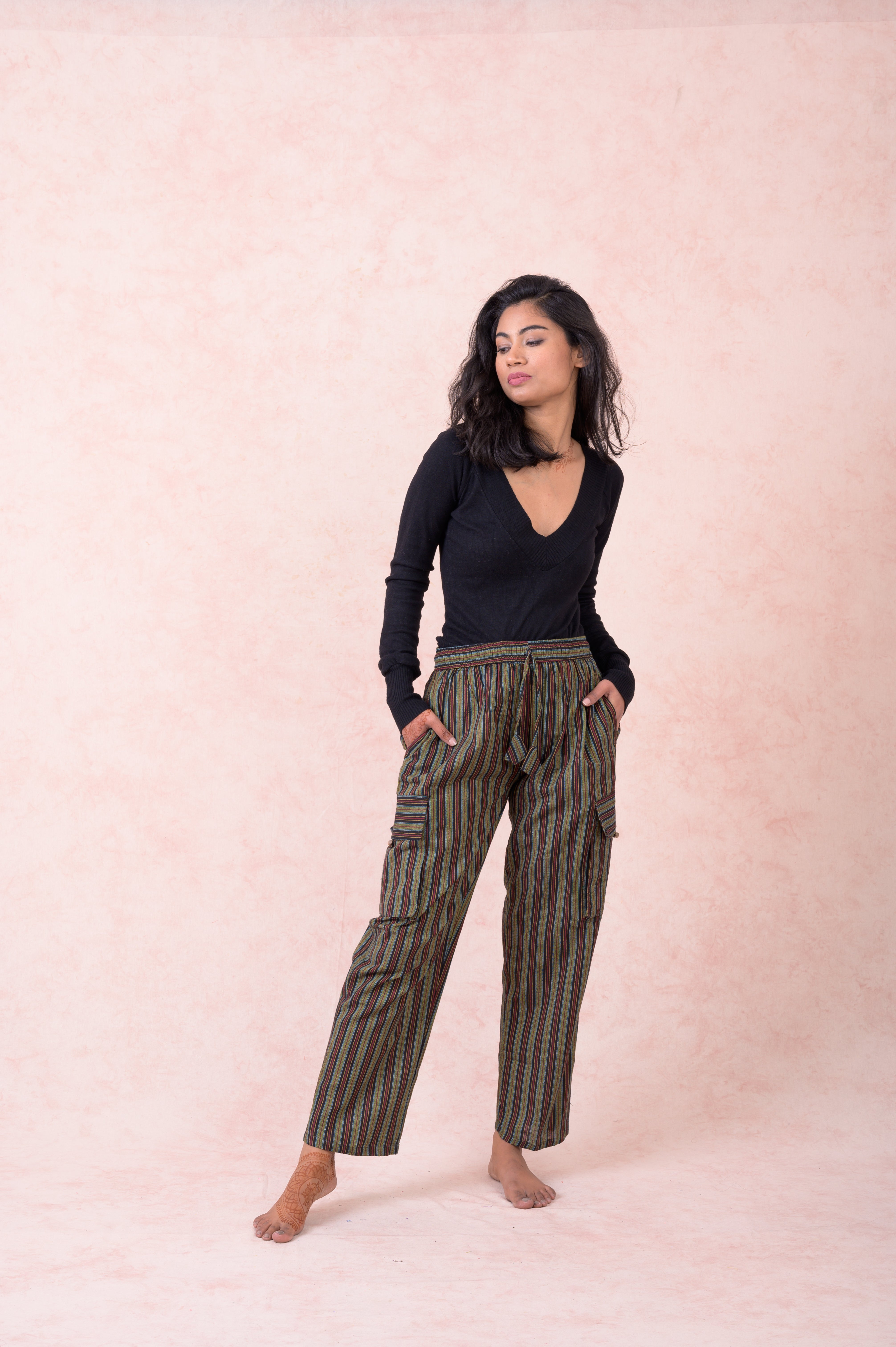 Rhea Striped Cargo Pants Black / Medium